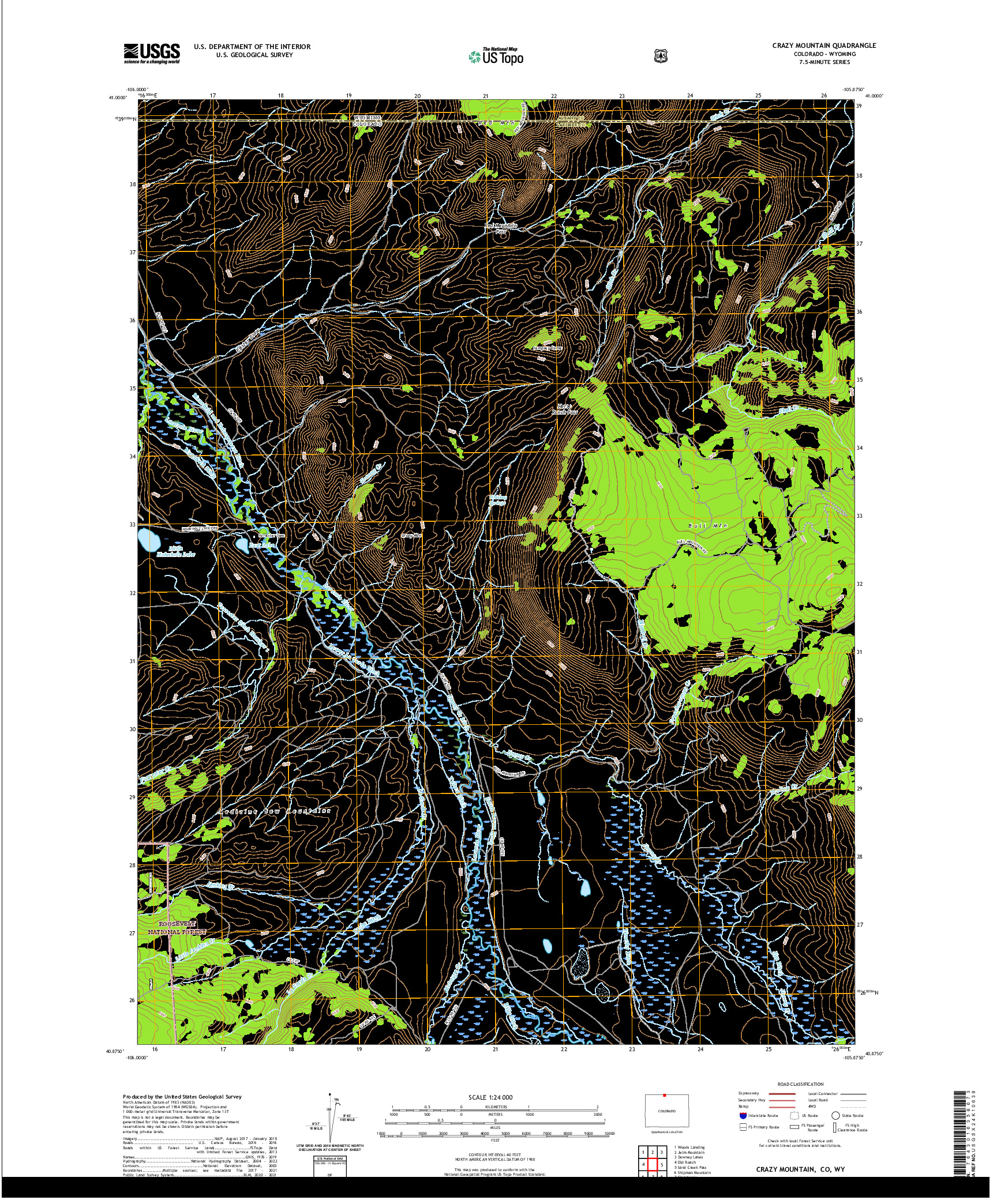 US TOPO 7.5-MINUTE MAP FOR CRAZY MOUNTAIN, CO,WY