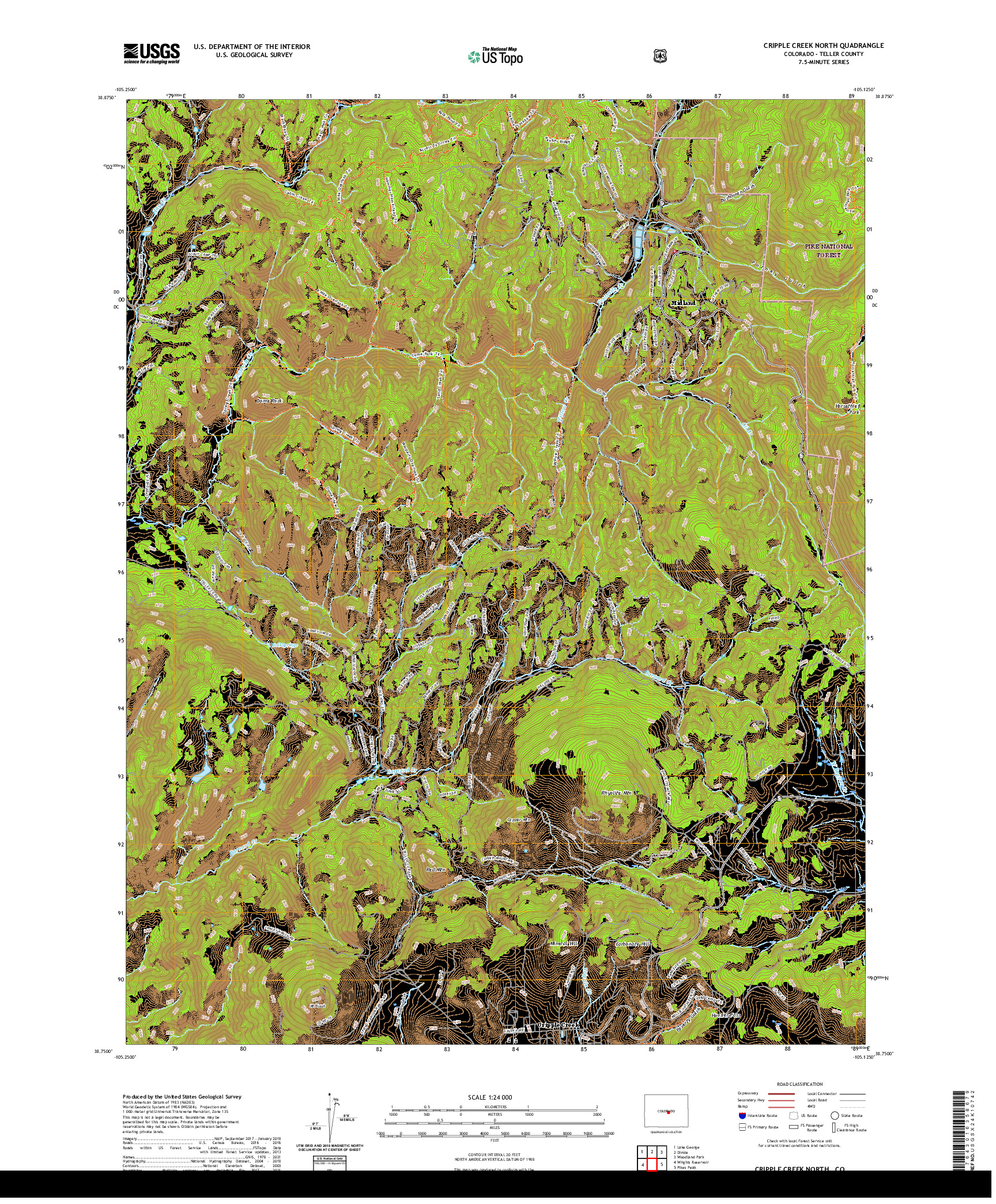 US TOPO 7.5-MINUTE MAP FOR CRIPPLE CREEK NORTH, CO