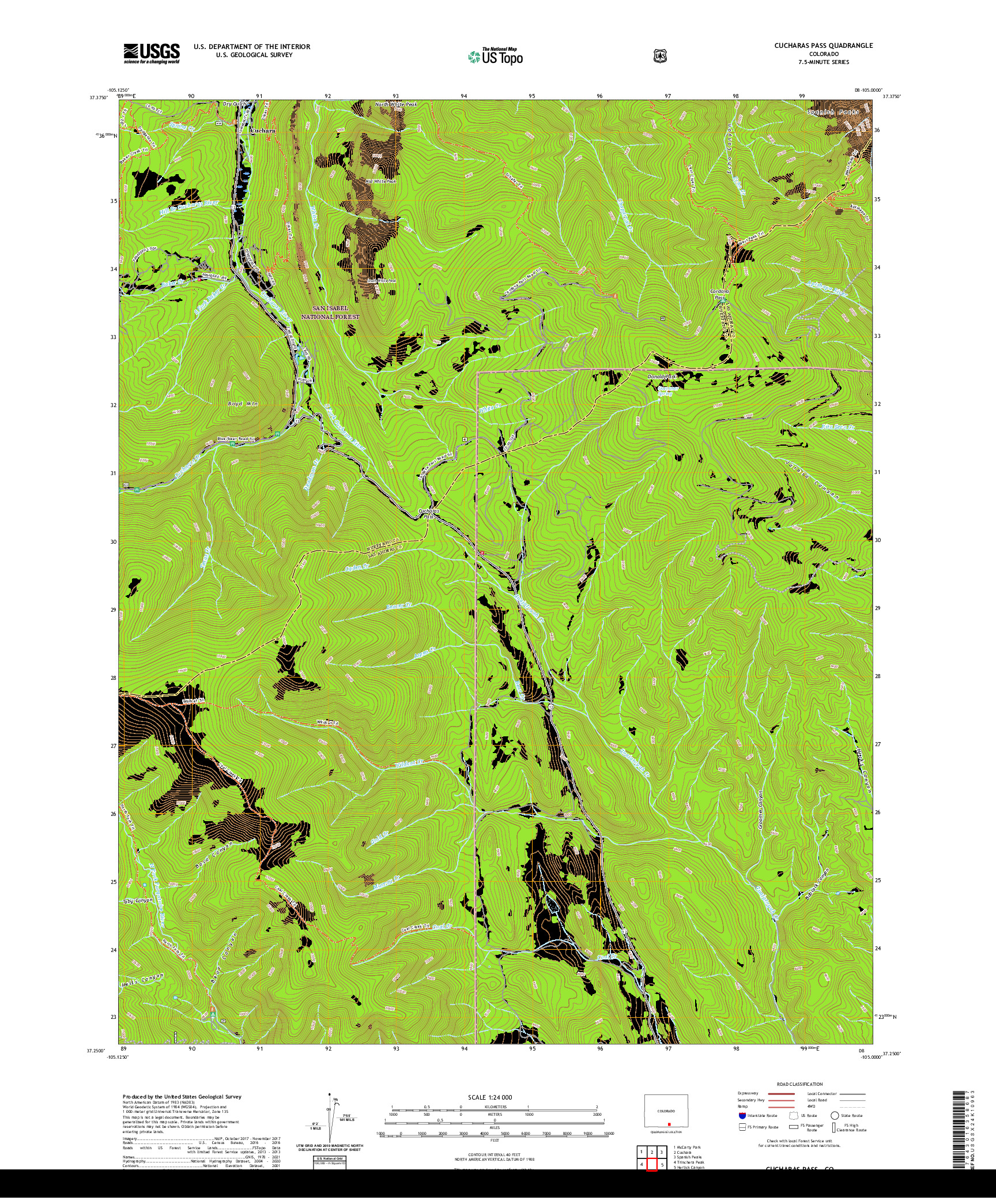 US TOPO 7.5-MINUTE MAP FOR CUCHARAS PASS, CO