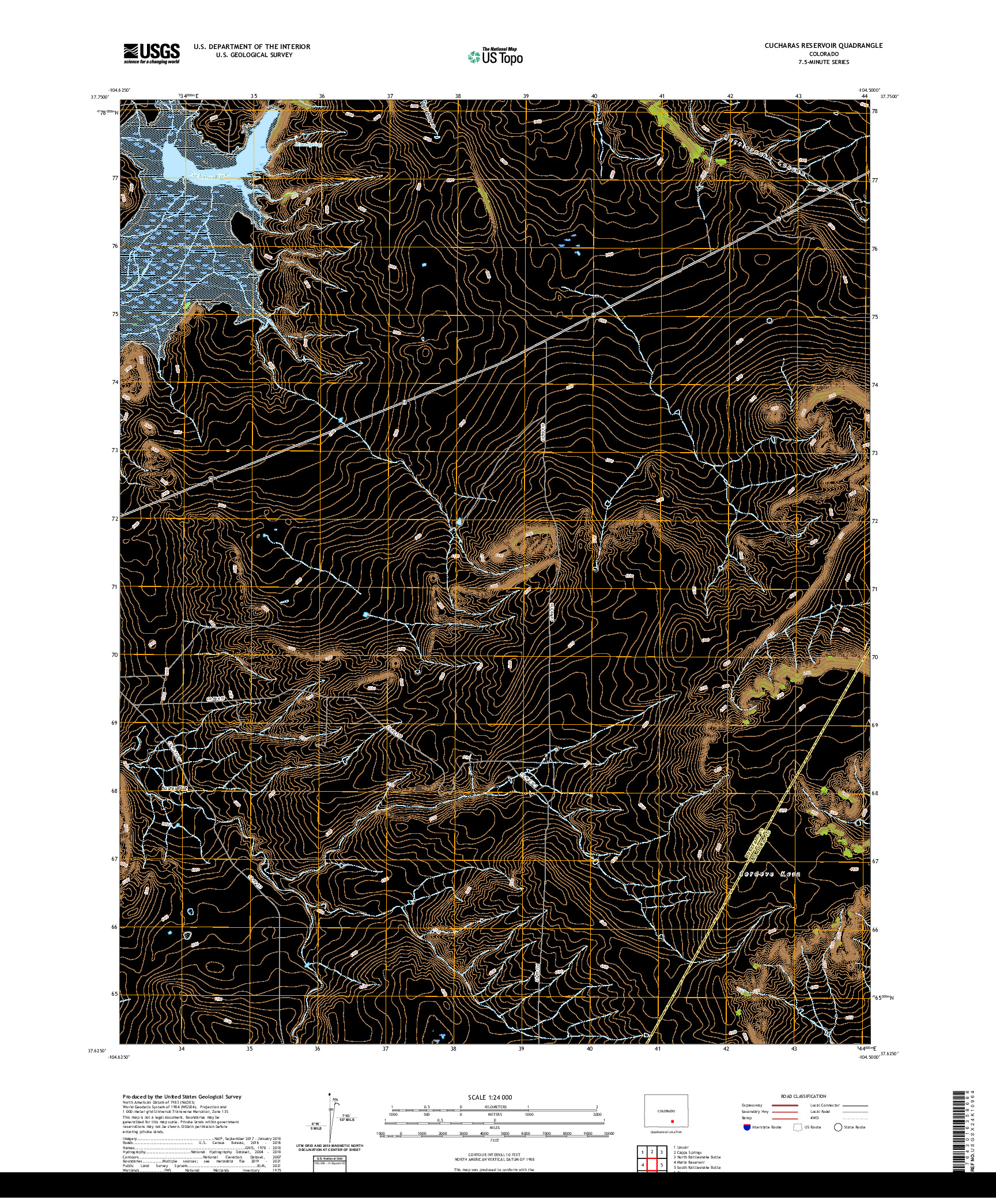 US TOPO 7.5-MINUTE MAP FOR CUCHARAS RESERVOIR, CO