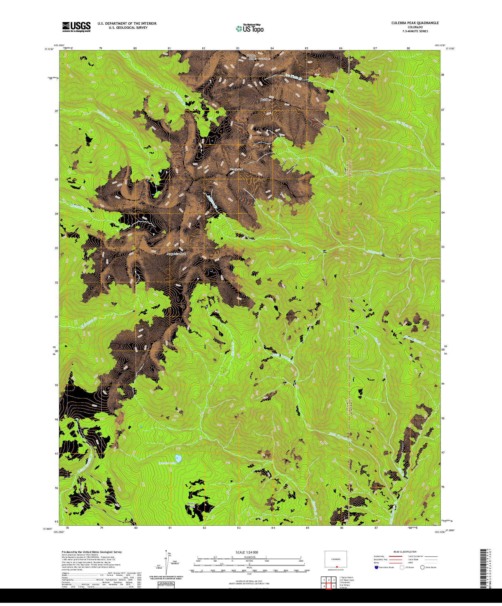 US TOPO 7.5-MINUTE MAP FOR CULEBRA PEAK, CO