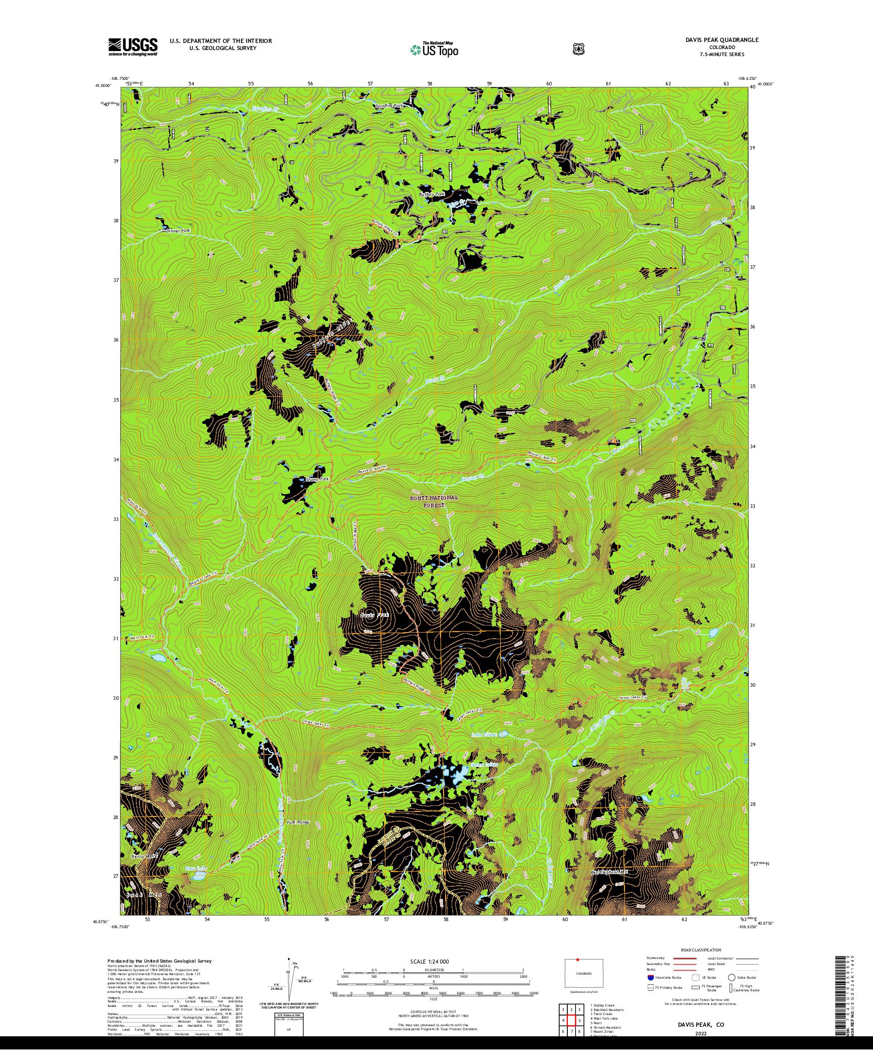 US TOPO 7.5-MINUTE MAP FOR DAVIS PEAK, CO