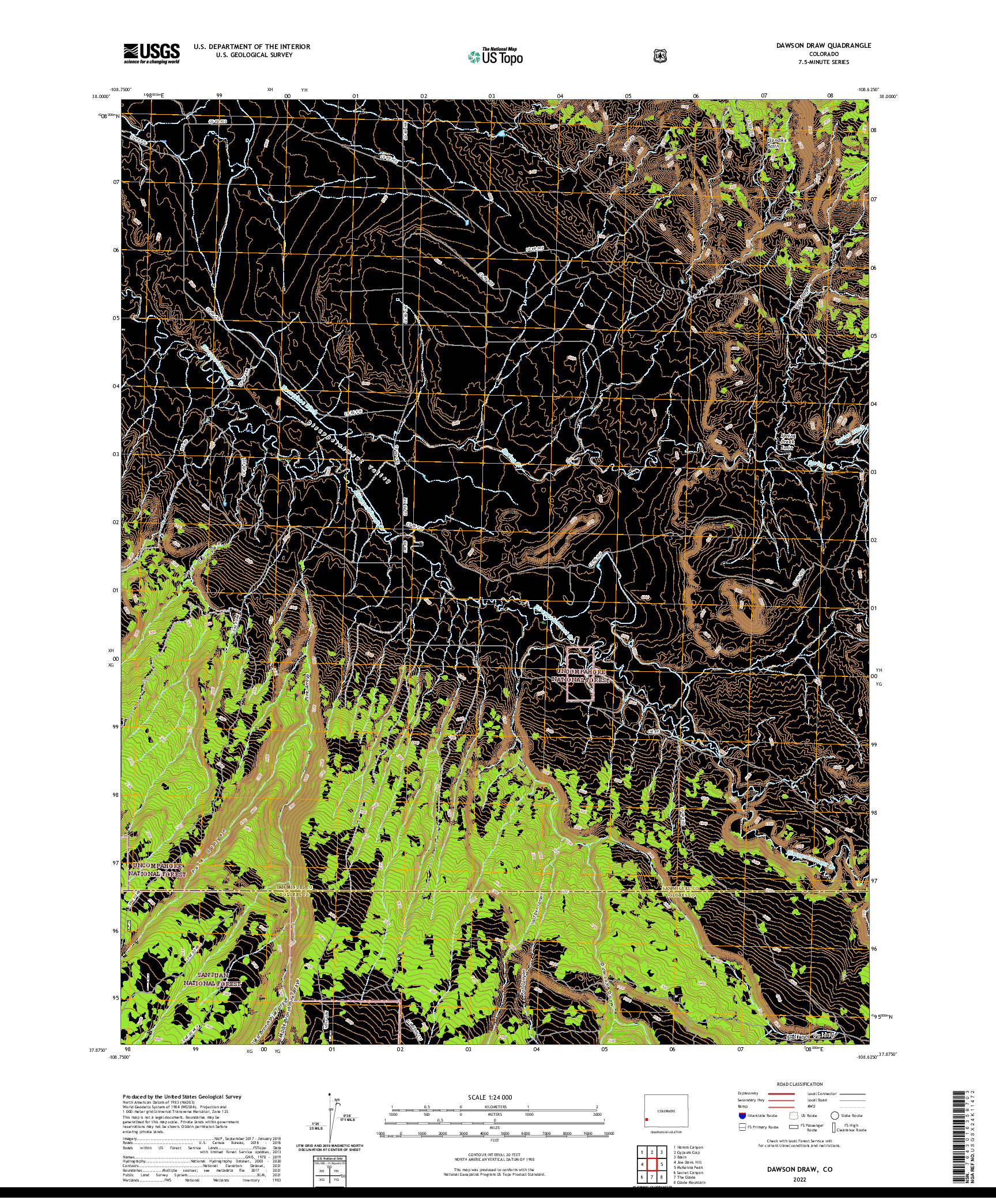 US TOPO 7.5-MINUTE MAP FOR DAWSON DRAW, CO