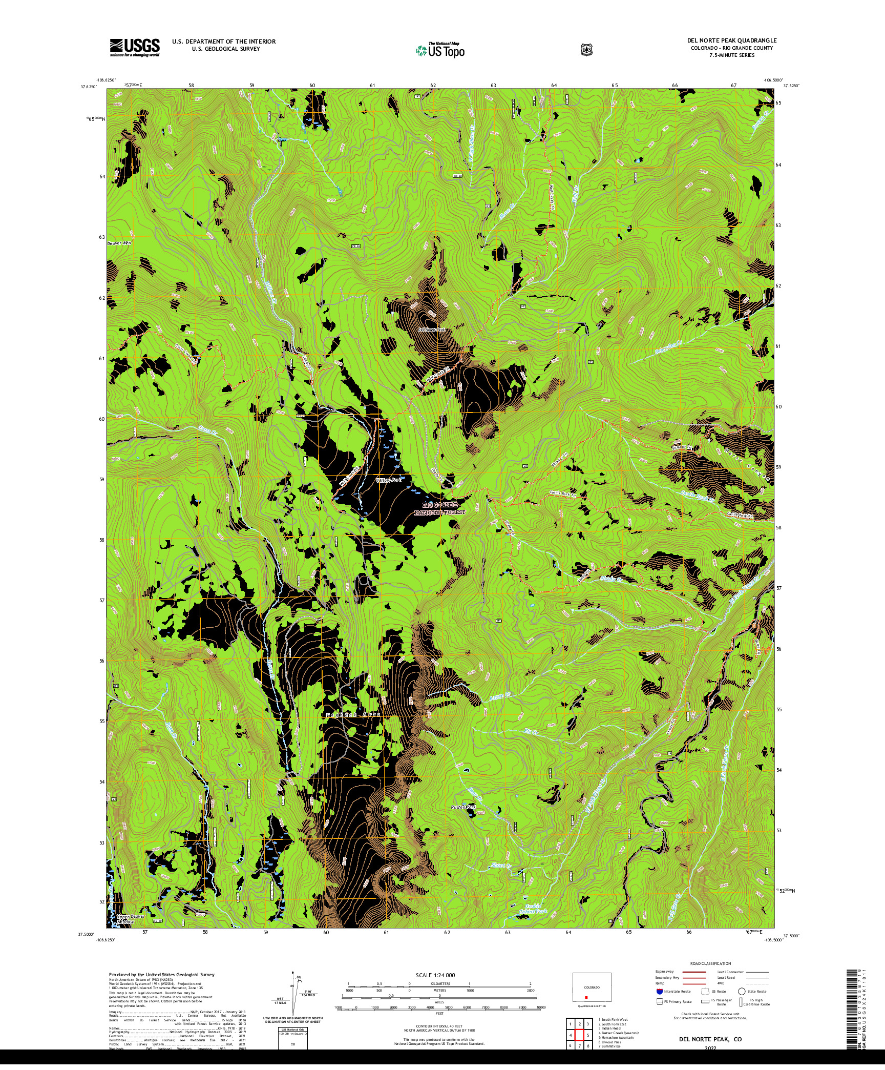 US TOPO 7.5-MINUTE MAP FOR DEL NORTE PEAK, CO