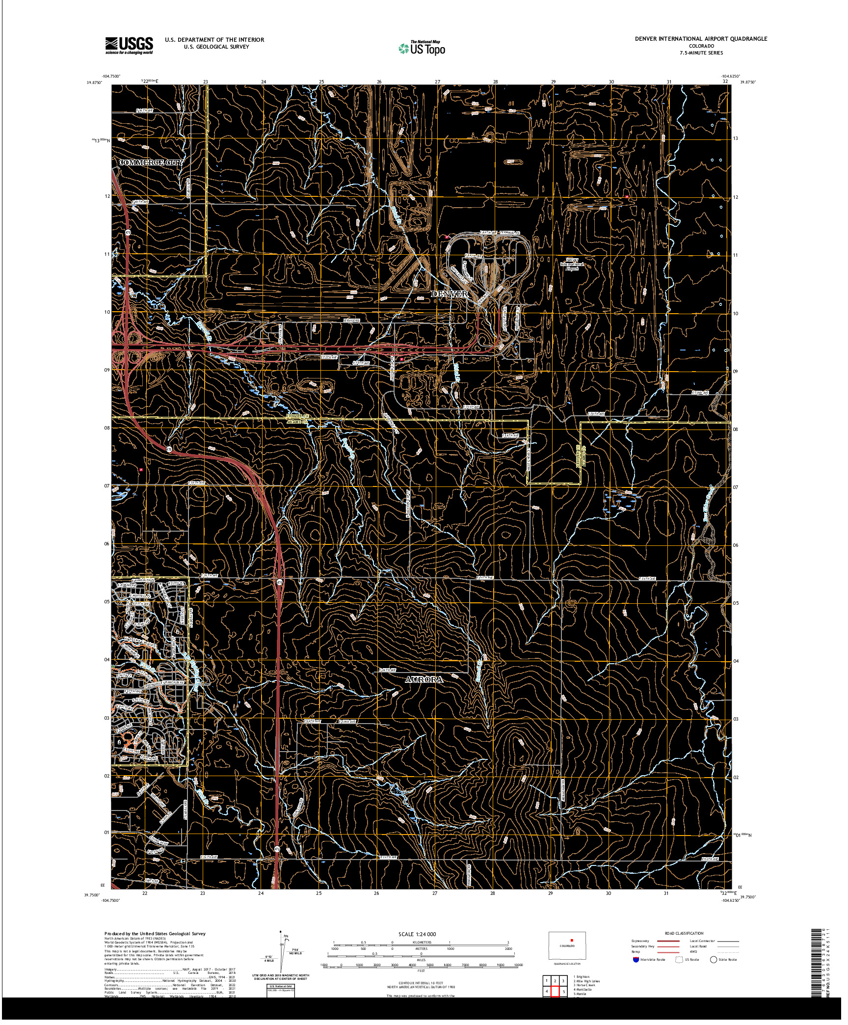 US TOPO 7.5-MINUTE MAP FOR DENVER INTERNATIONAL AIRPORT, CO
