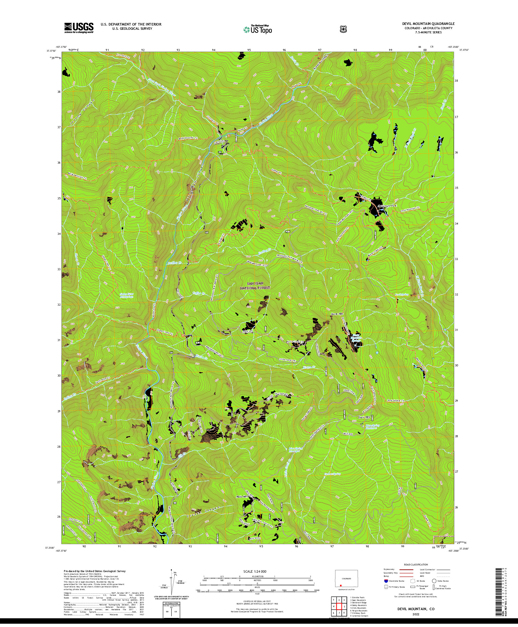 US TOPO 7.5-MINUTE MAP FOR DEVIL MOUNTAIN, CO