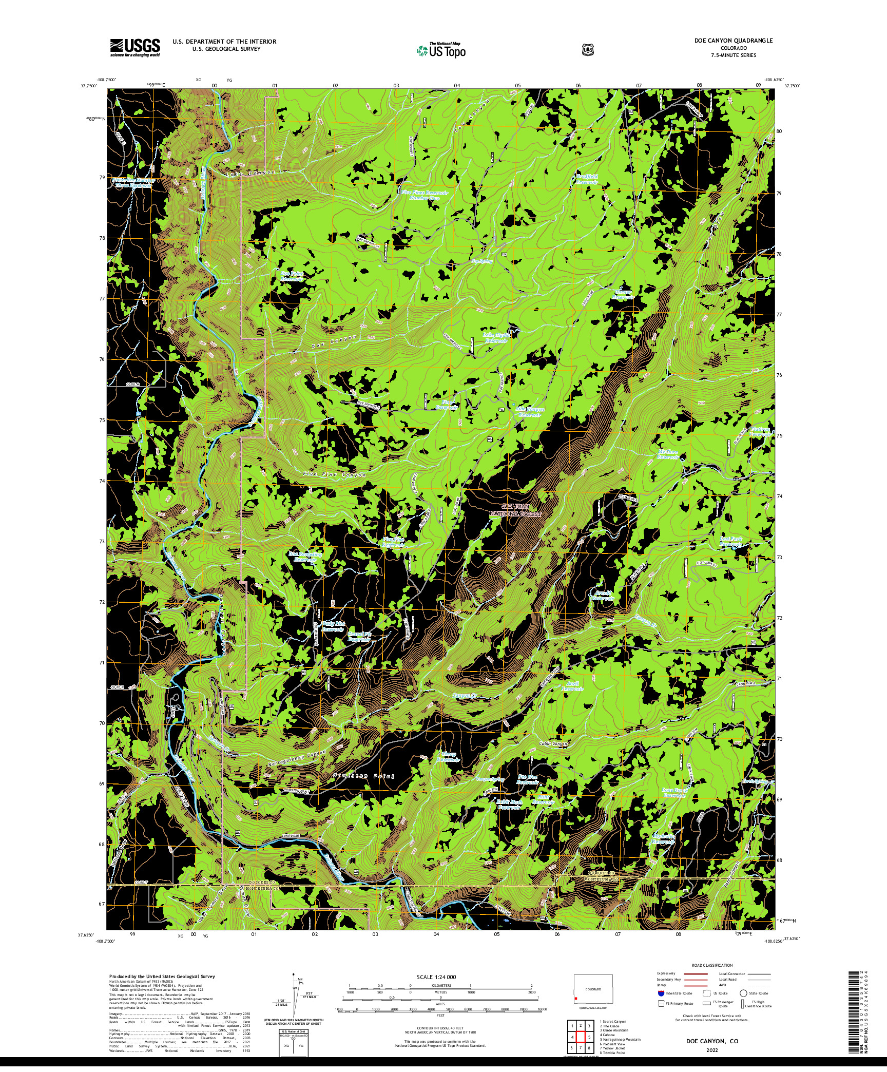 US TOPO 7.5-MINUTE MAP FOR DOE CANYON, CO