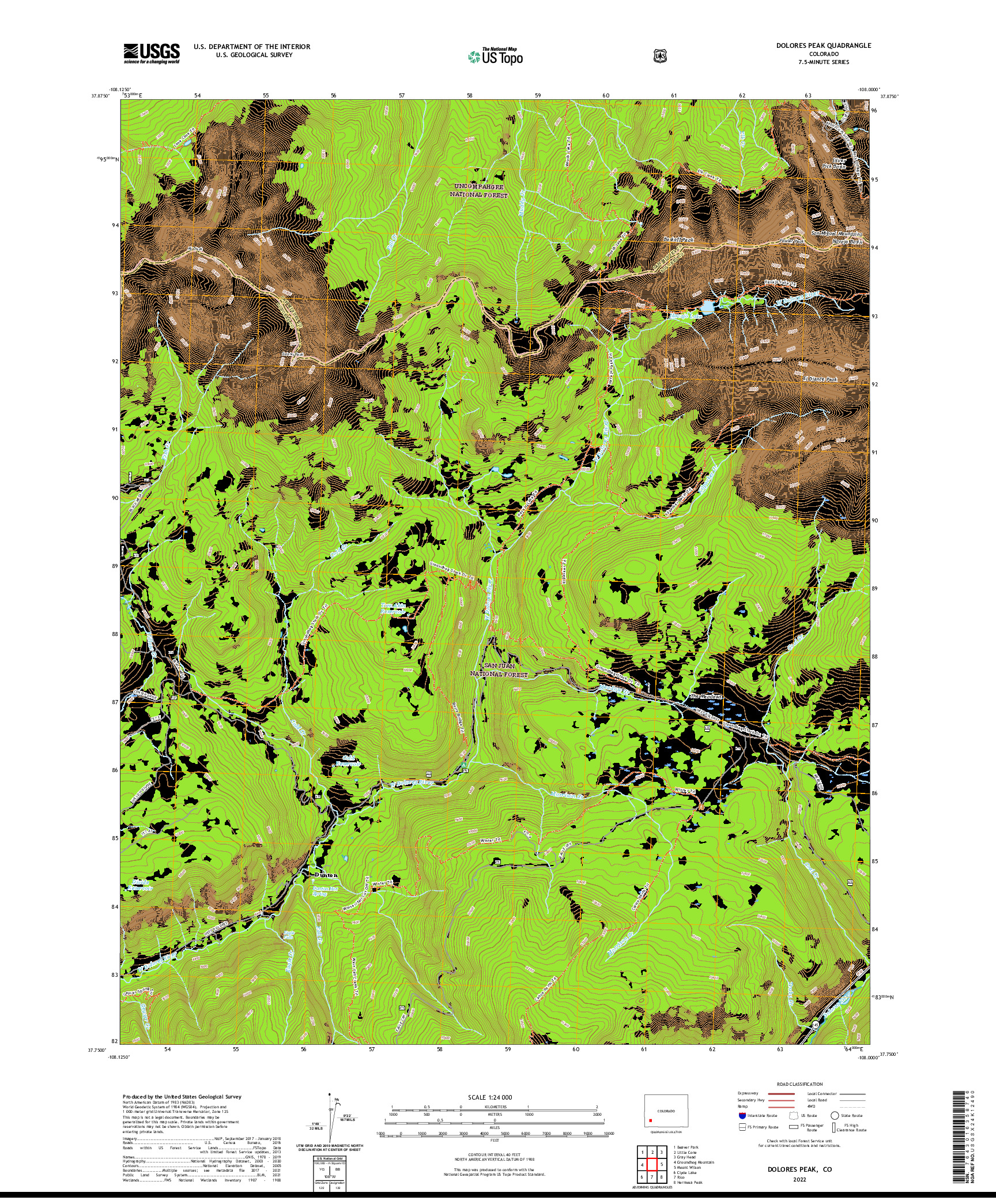 US TOPO 7.5-MINUTE MAP FOR DOLORES PEAK, CO