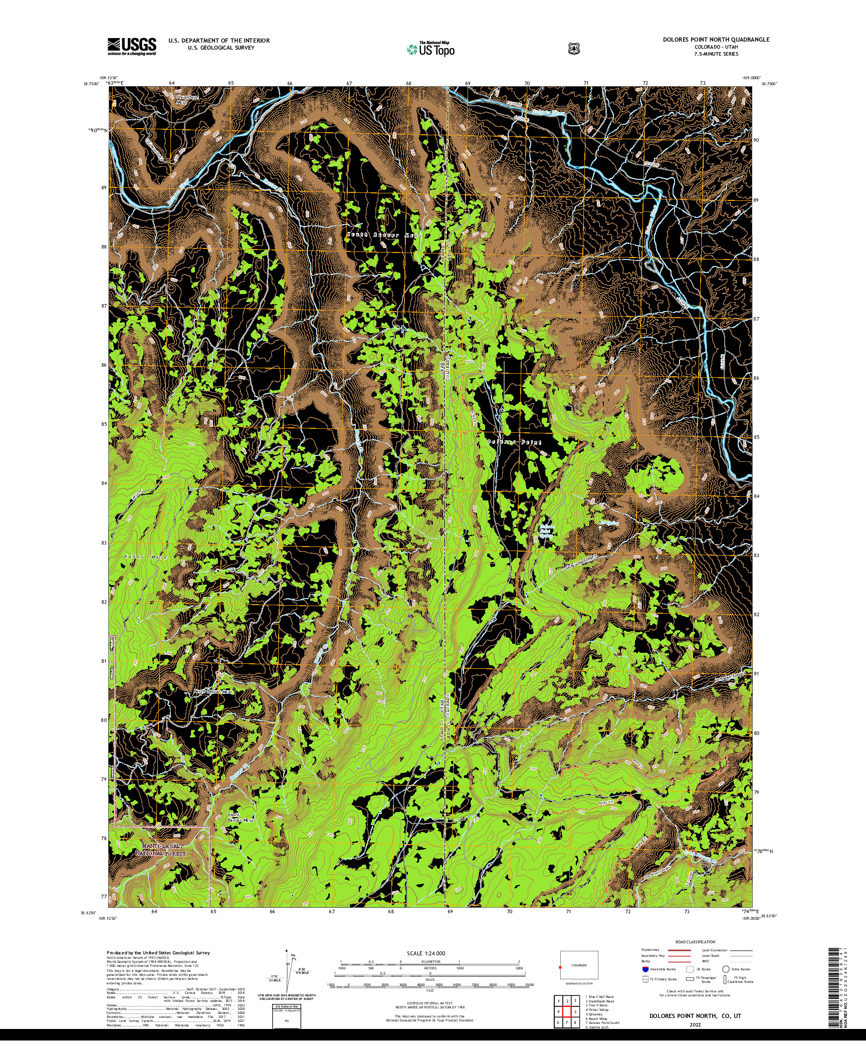 US TOPO 7.5-MINUTE MAP FOR DOLORES POINT NORTH, CO,UT