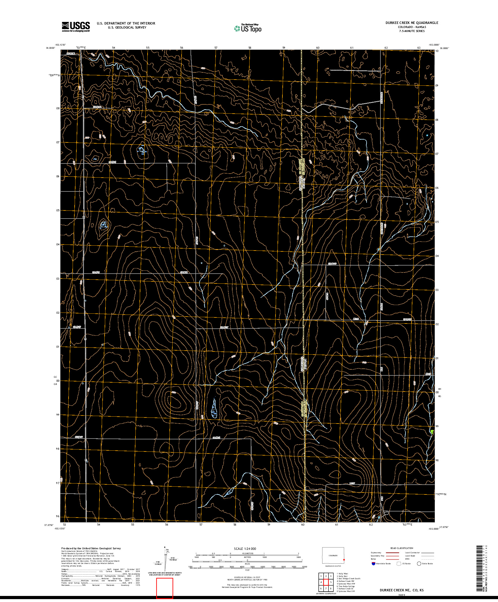 US TOPO 7.5-MINUTE MAP FOR DURKEE CREEK NE, CO,KS