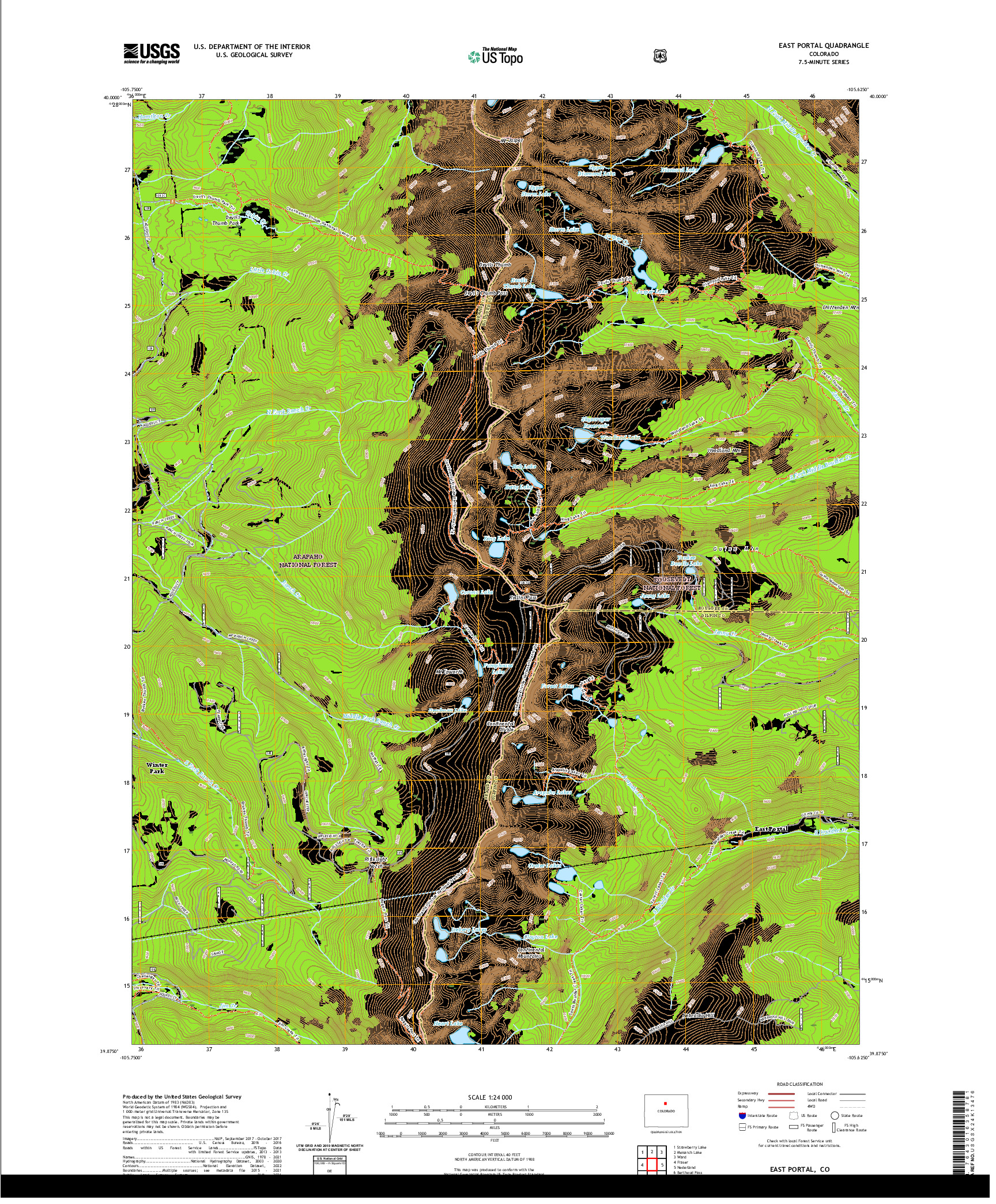 US TOPO 7.5-MINUTE MAP FOR EAST PORTAL, CO