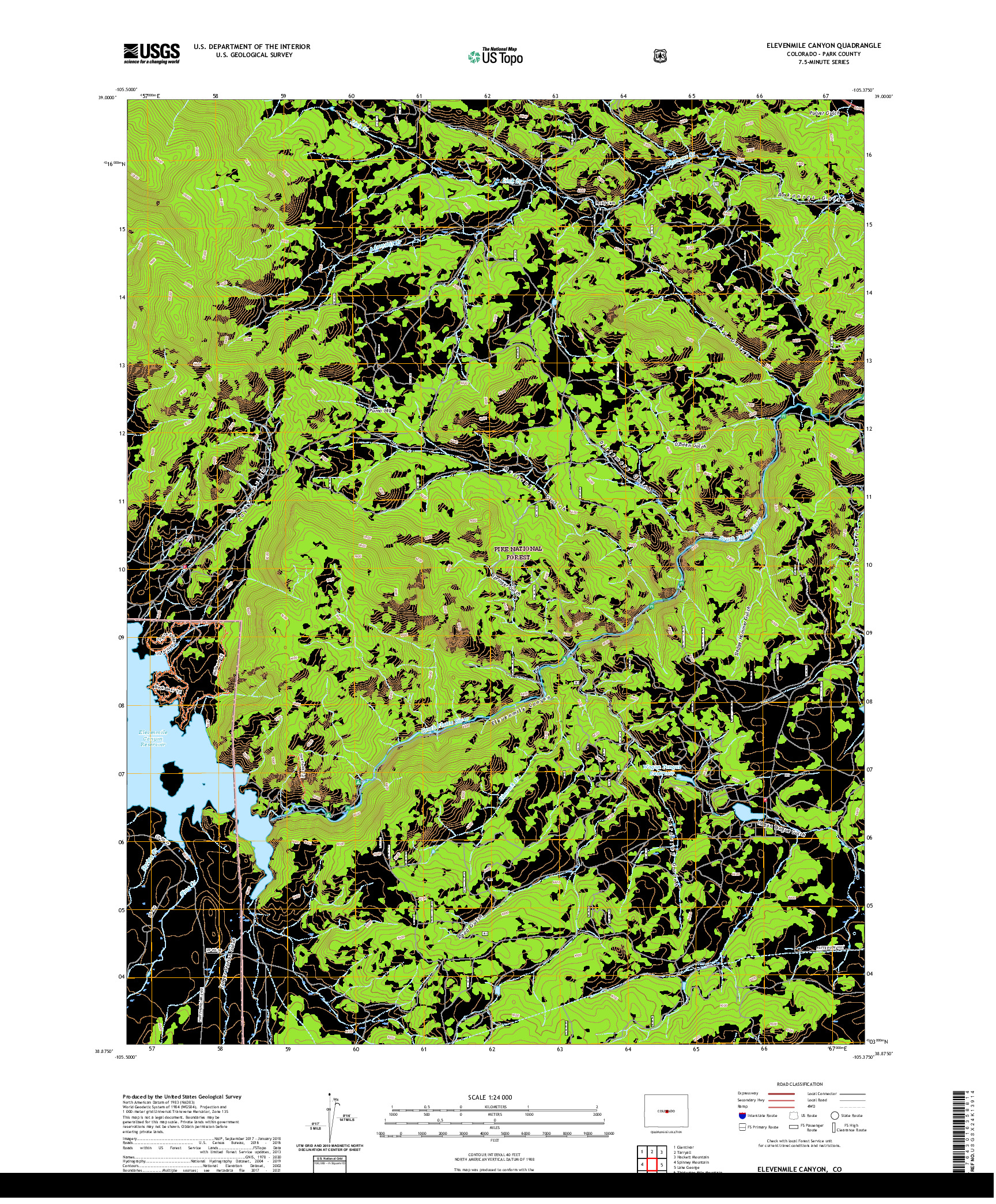 US TOPO 7.5-MINUTE MAP FOR ELEVENMILE CANYON, CO