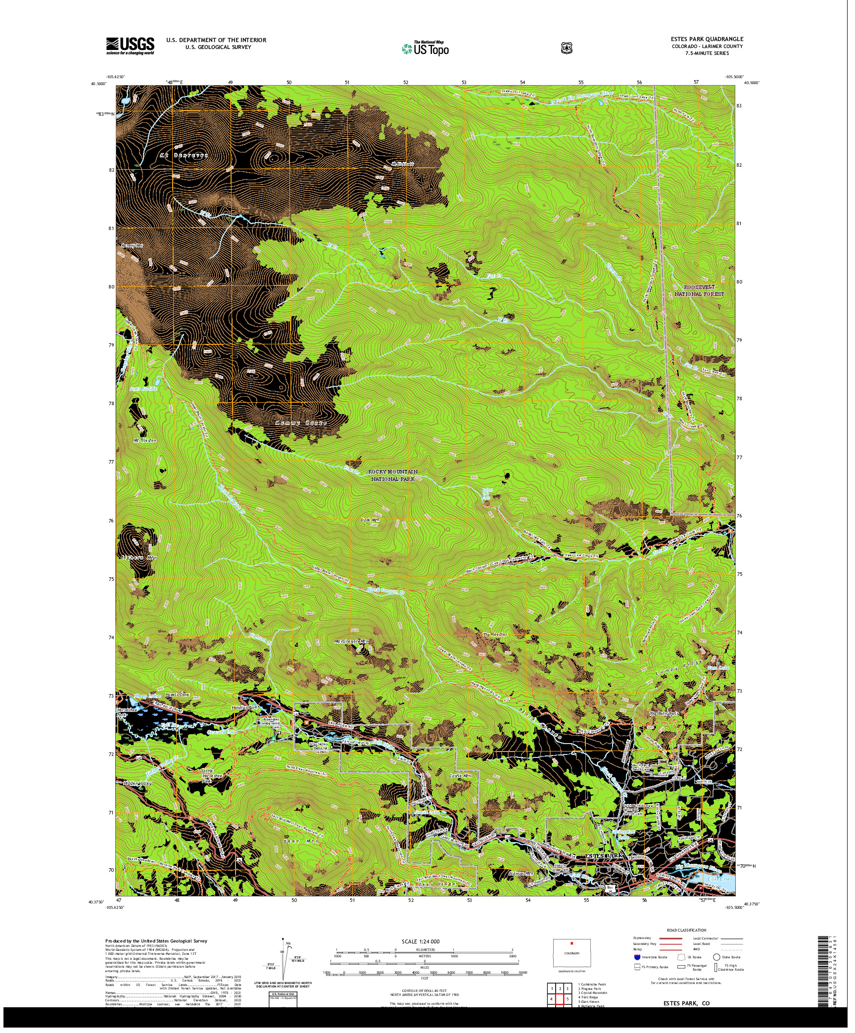 US TOPO 7.5-MINUTE MAP FOR ESTES PARK, CO