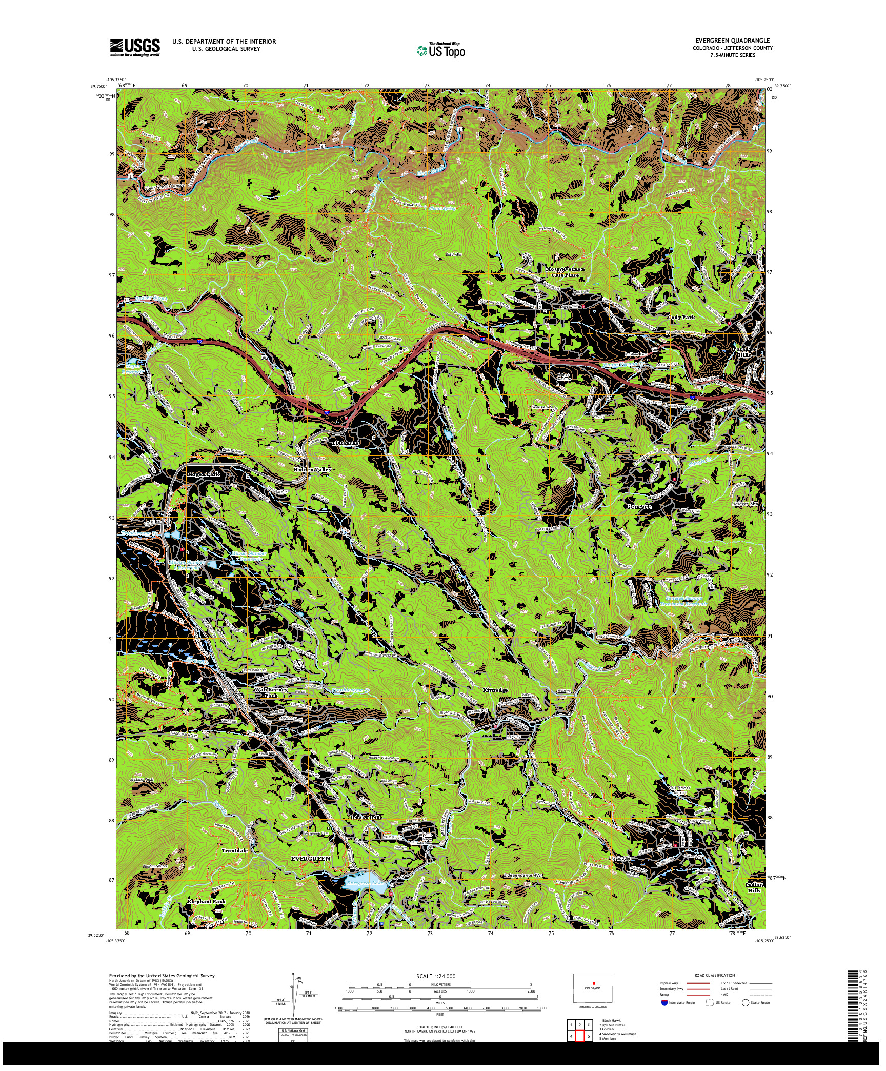 US TOPO 7.5-MINUTE MAP FOR EVERGREEN, CO