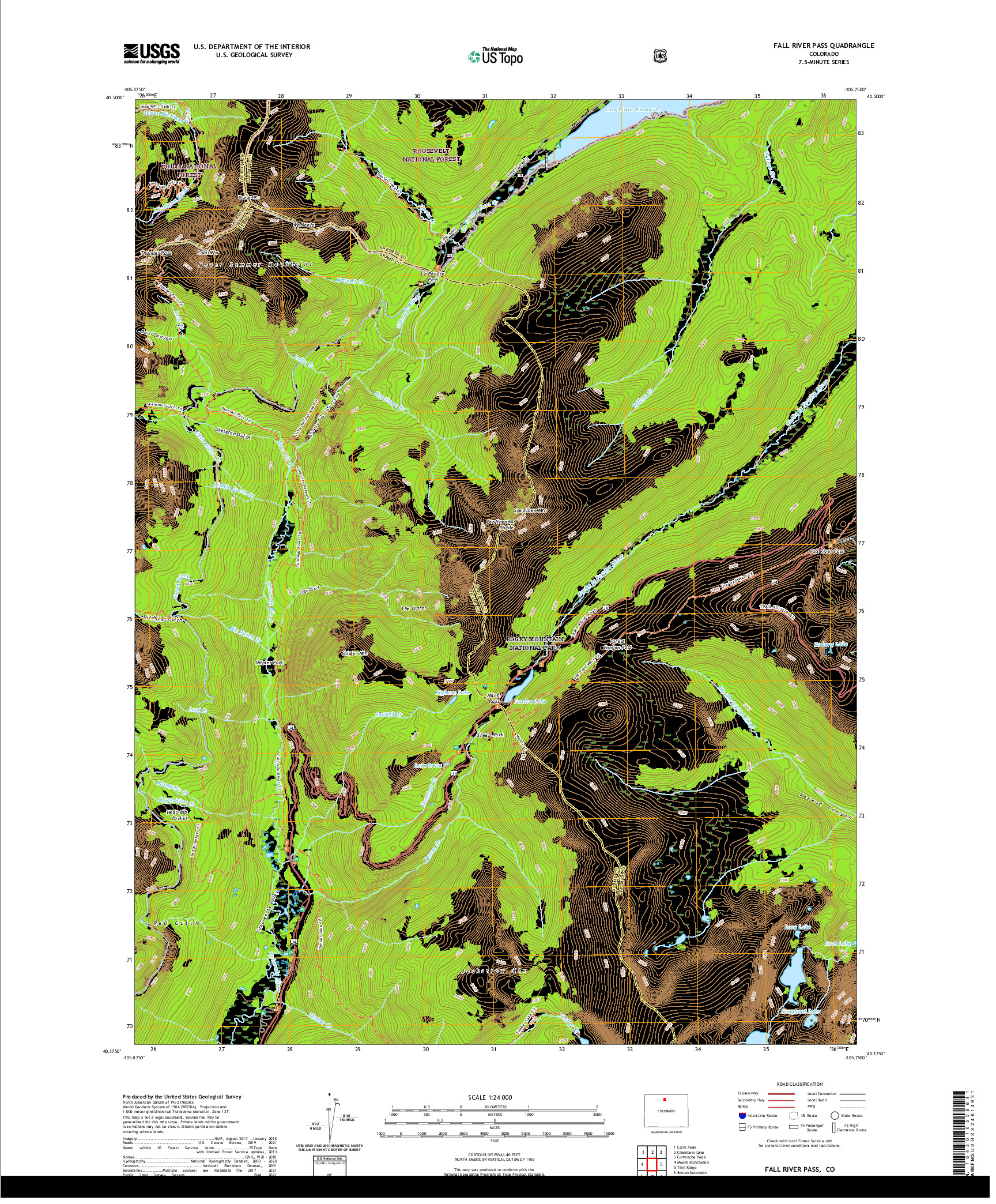 US TOPO 7.5-MINUTE MAP FOR FALL RIVER PASS, CO