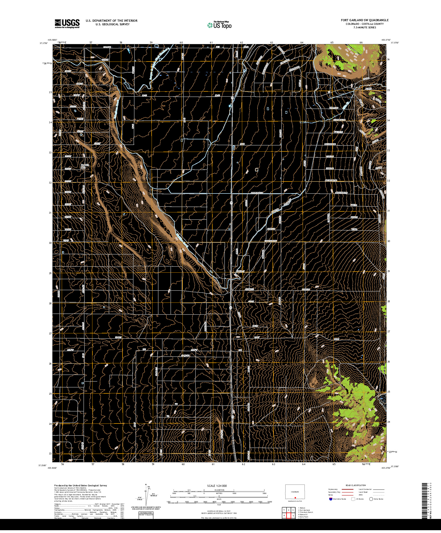 US TOPO 7.5-MINUTE MAP FOR FORT GARLAND SW, CO