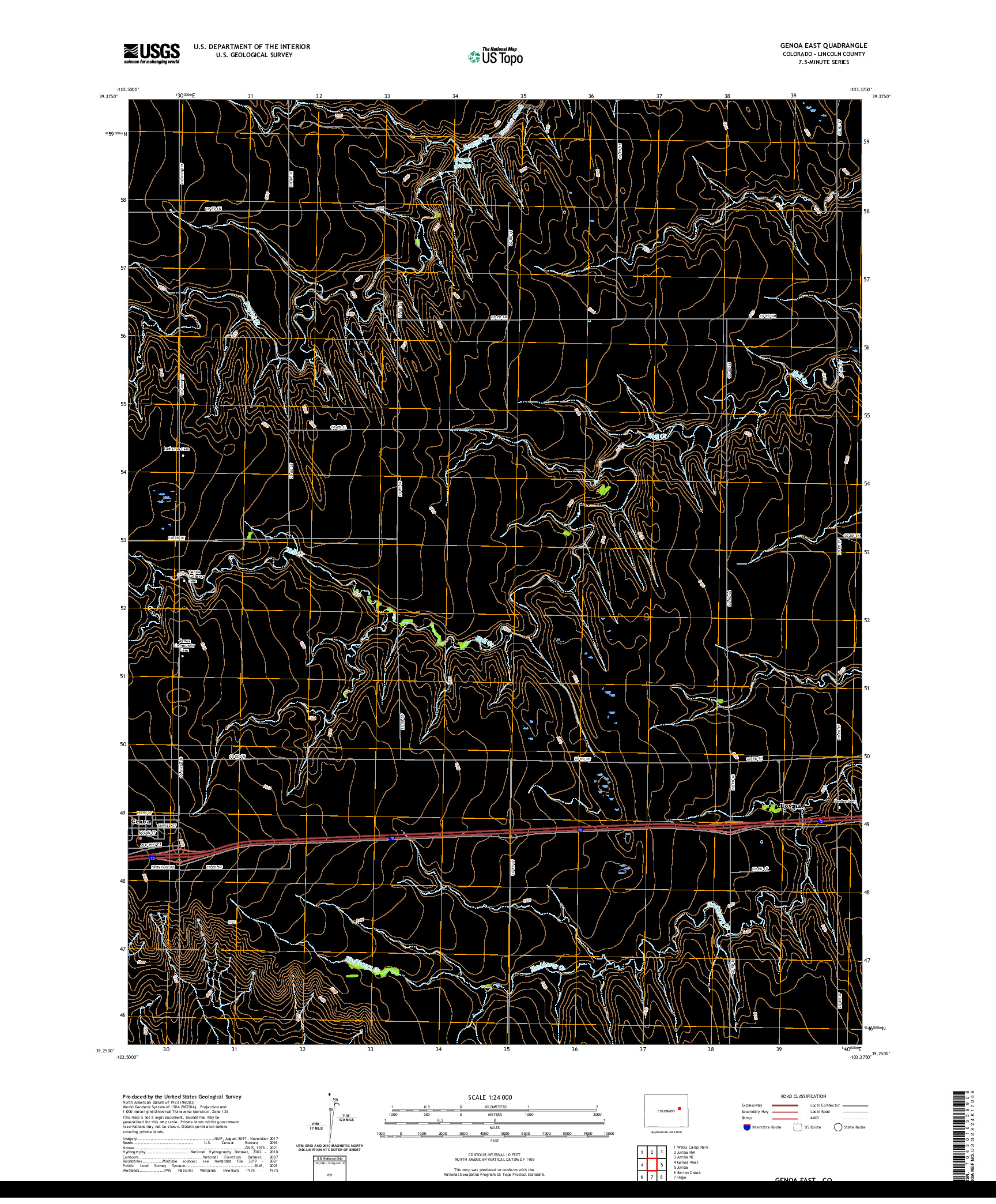 US TOPO 7.5-MINUTE MAP FOR GENOA EAST, CO