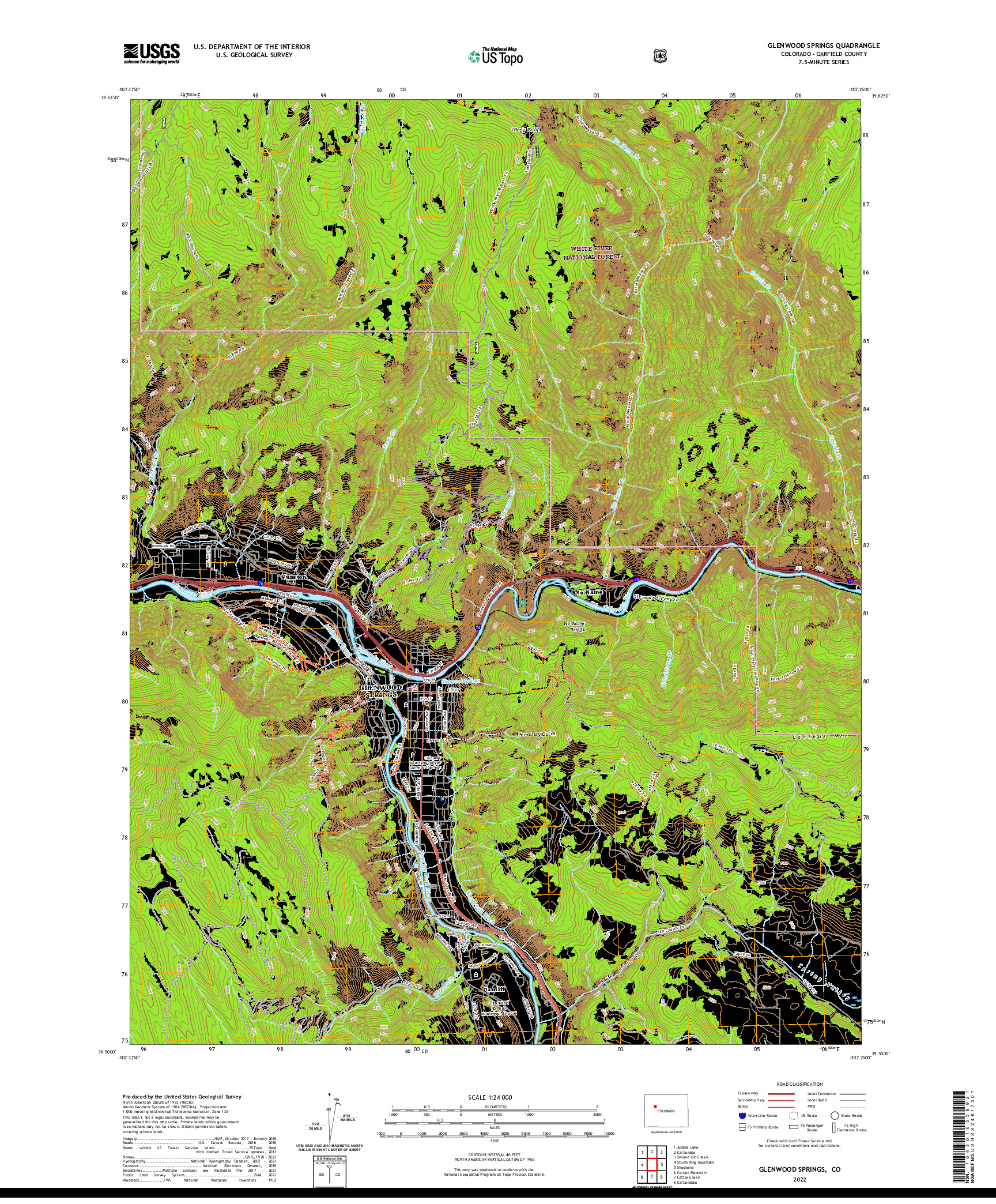 US TOPO 7.5-MINUTE MAP FOR GLENWOOD SPRINGS, CO