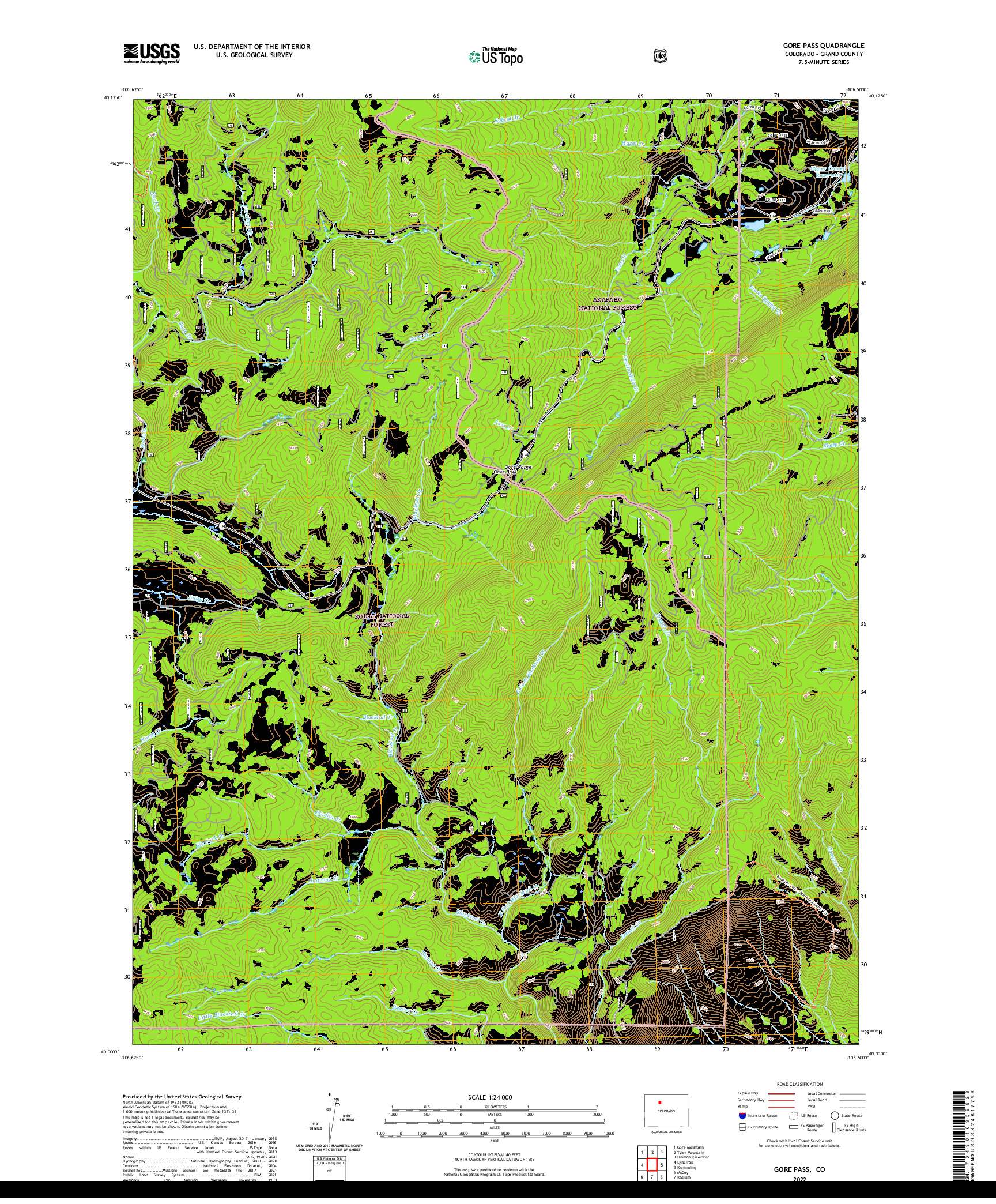 US TOPO 7.5-MINUTE MAP FOR GORE PASS, CO