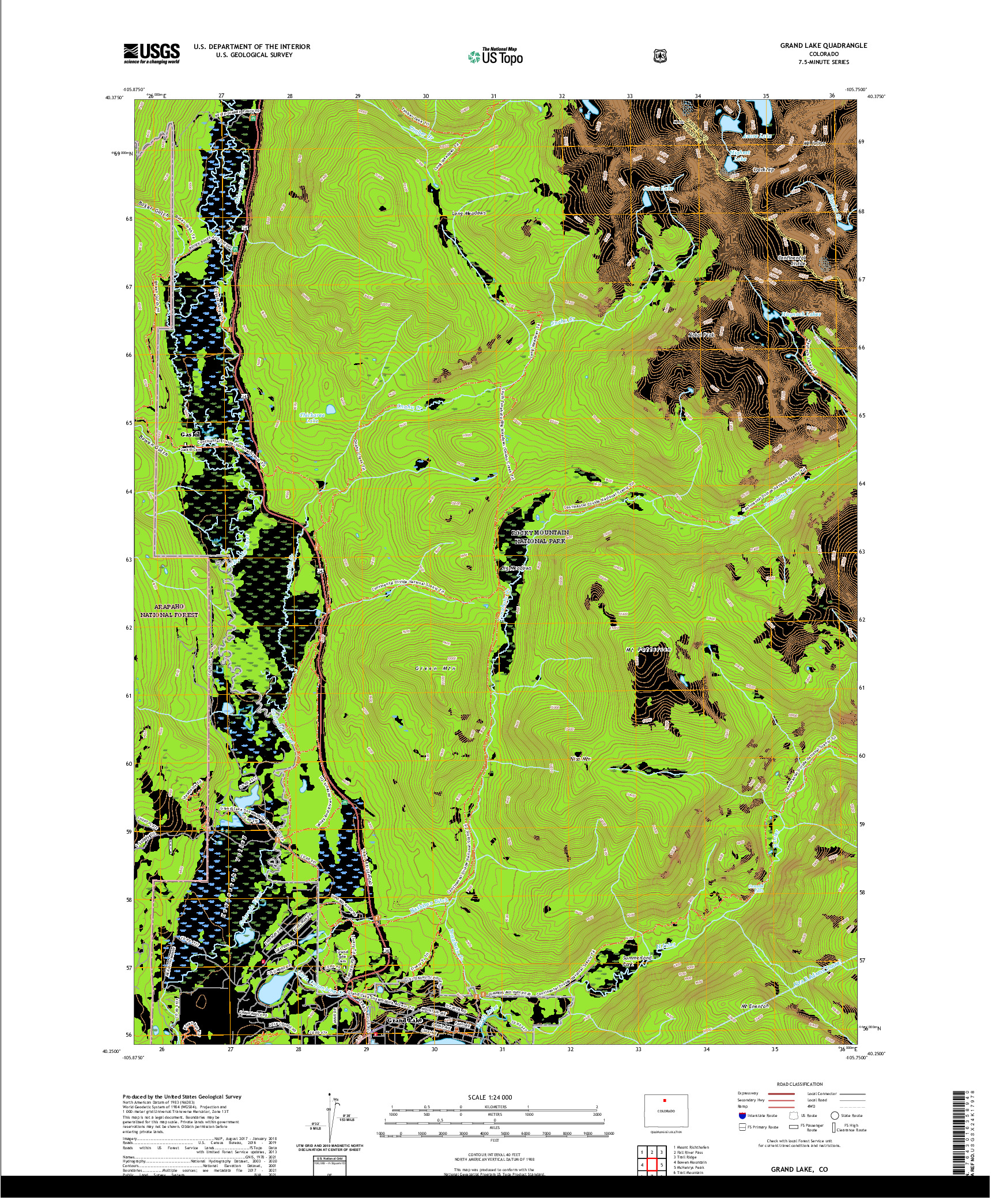 US TOPO 7.5-MINUTE MAP FOR GRAND LAKE, CO