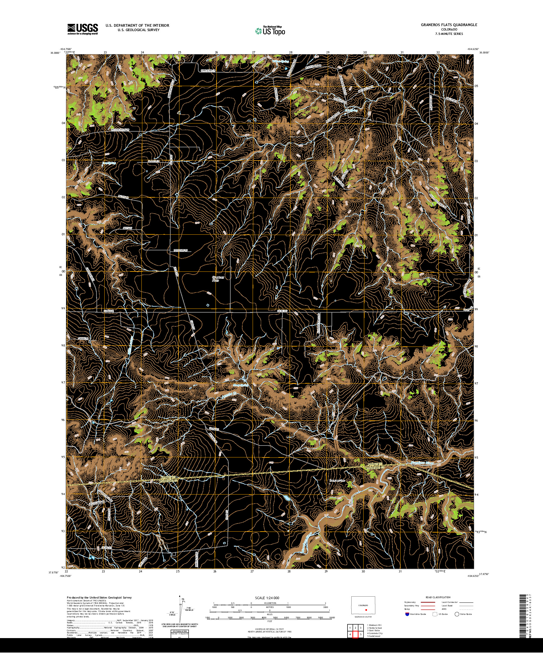 US TOPO 7.5-MINUTE MAP FOR GRANEROS FLATS, CO