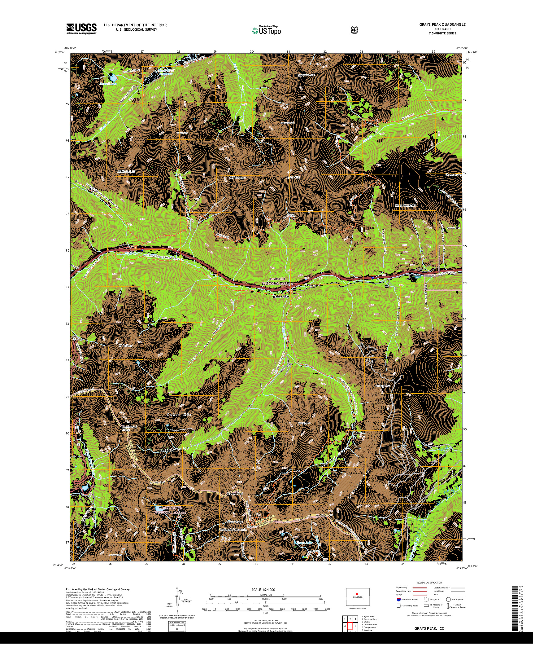 US TOPO 7.5-MINUTE MAP FOR GRAYS PEAK, CO