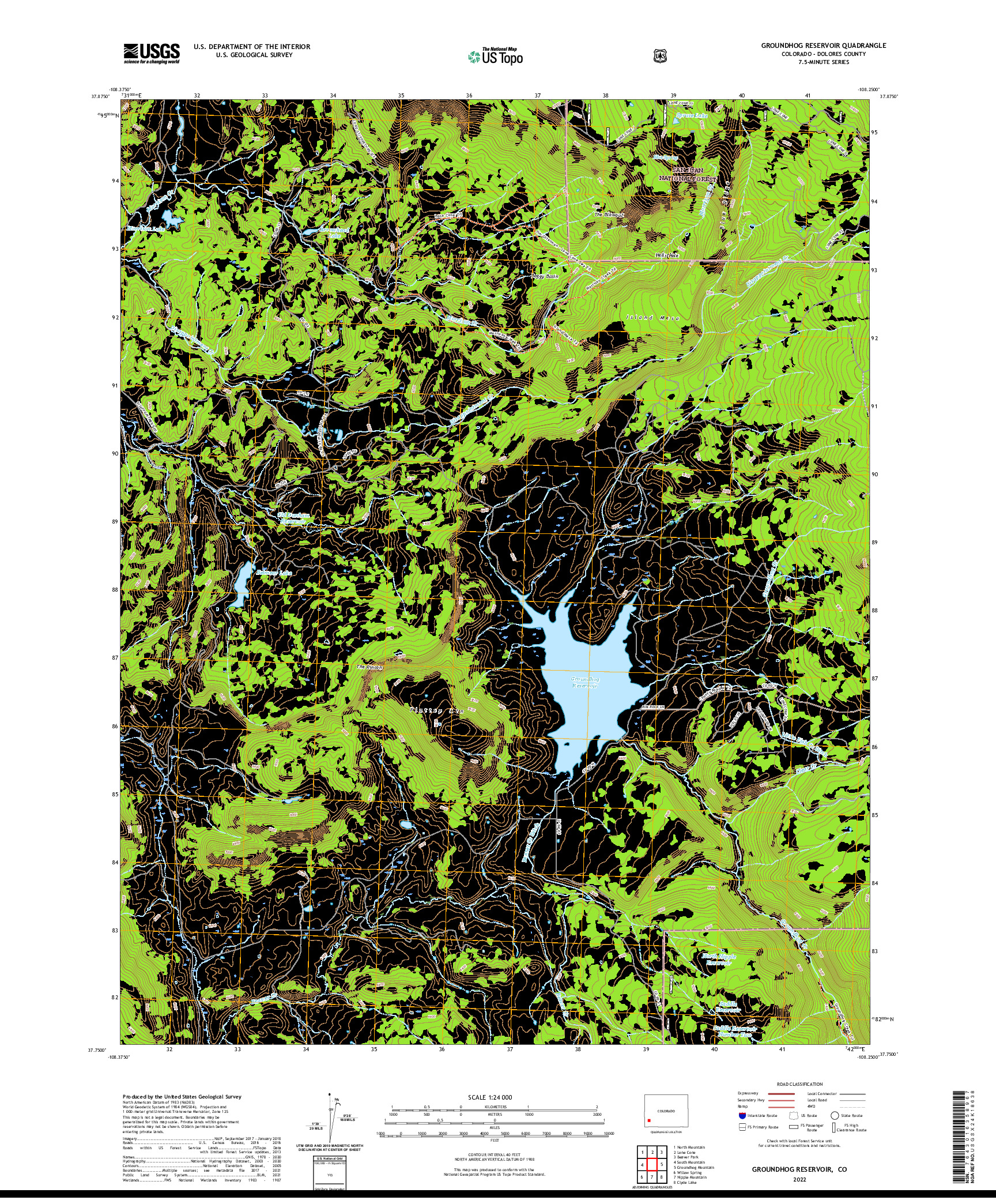 US TOPO 7.5-MINUTE MAP FOR GROUNDHOG RESERVOIR, CO