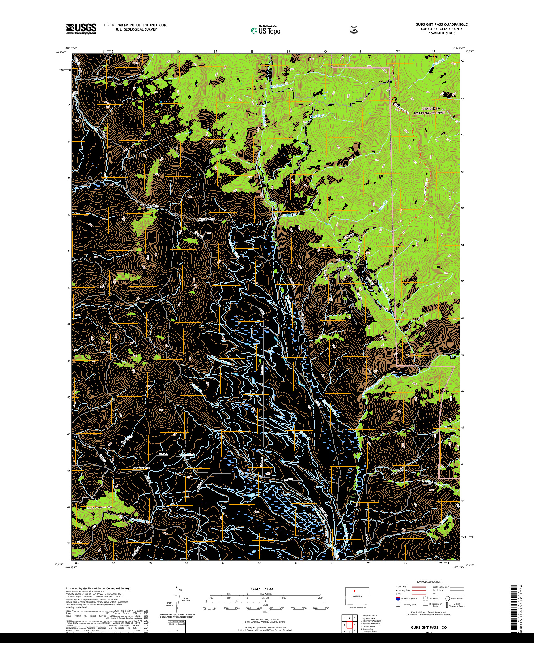 US TOPO 7.5-MINUTE MAP FOR GUNSIGHT PASS, CO