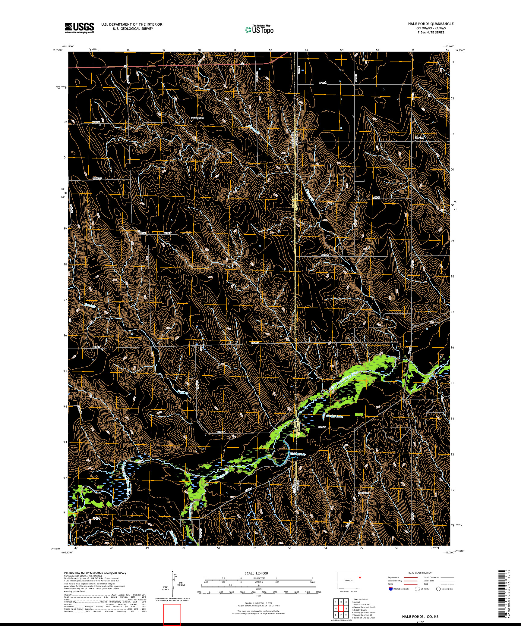 US TOPO 7.5-MINUTE MAP FOR HALE PONDS, CO,KS