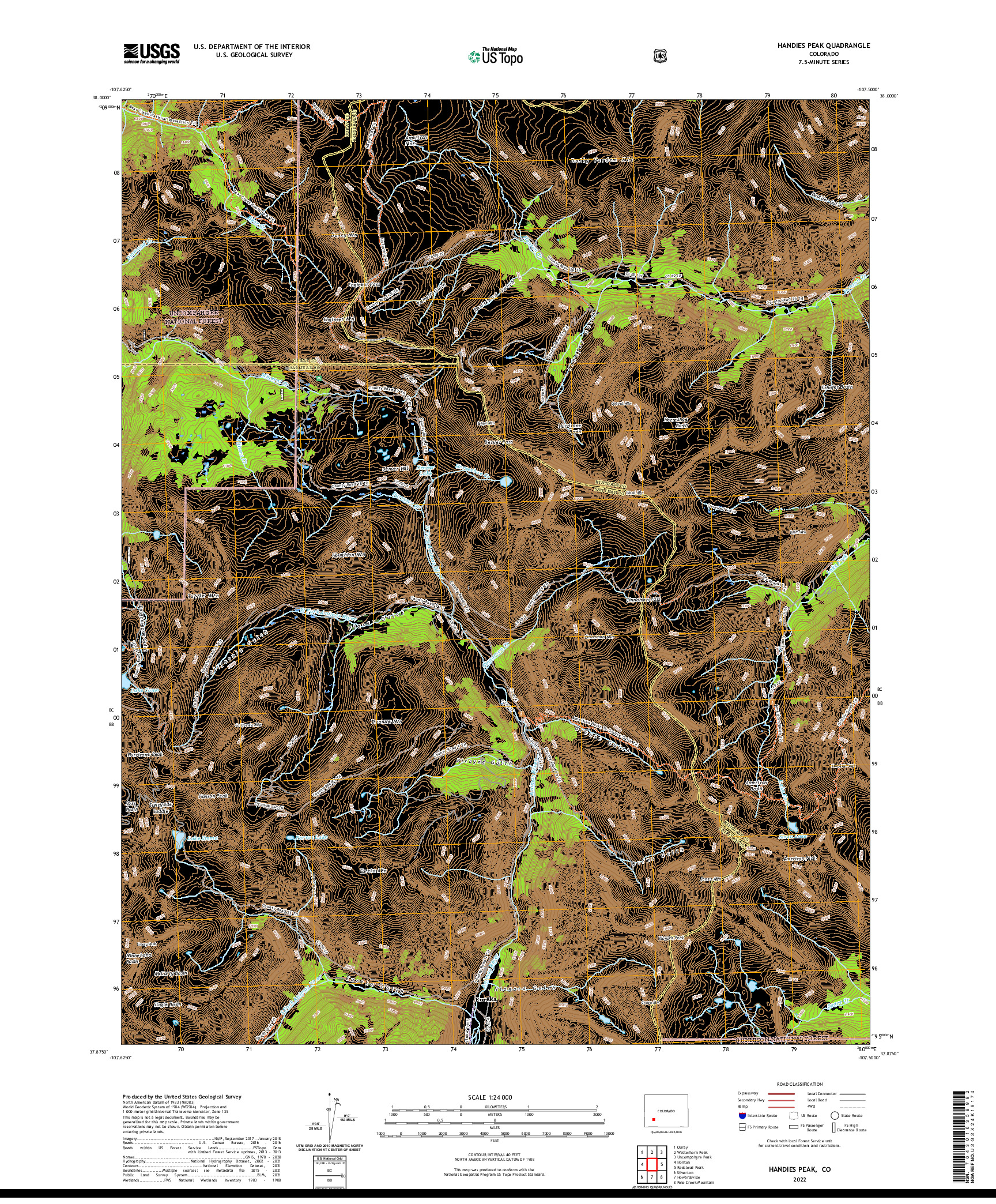 US TOPO 7.5-MINUTE MAP FOR HANDIES PEAK, CO