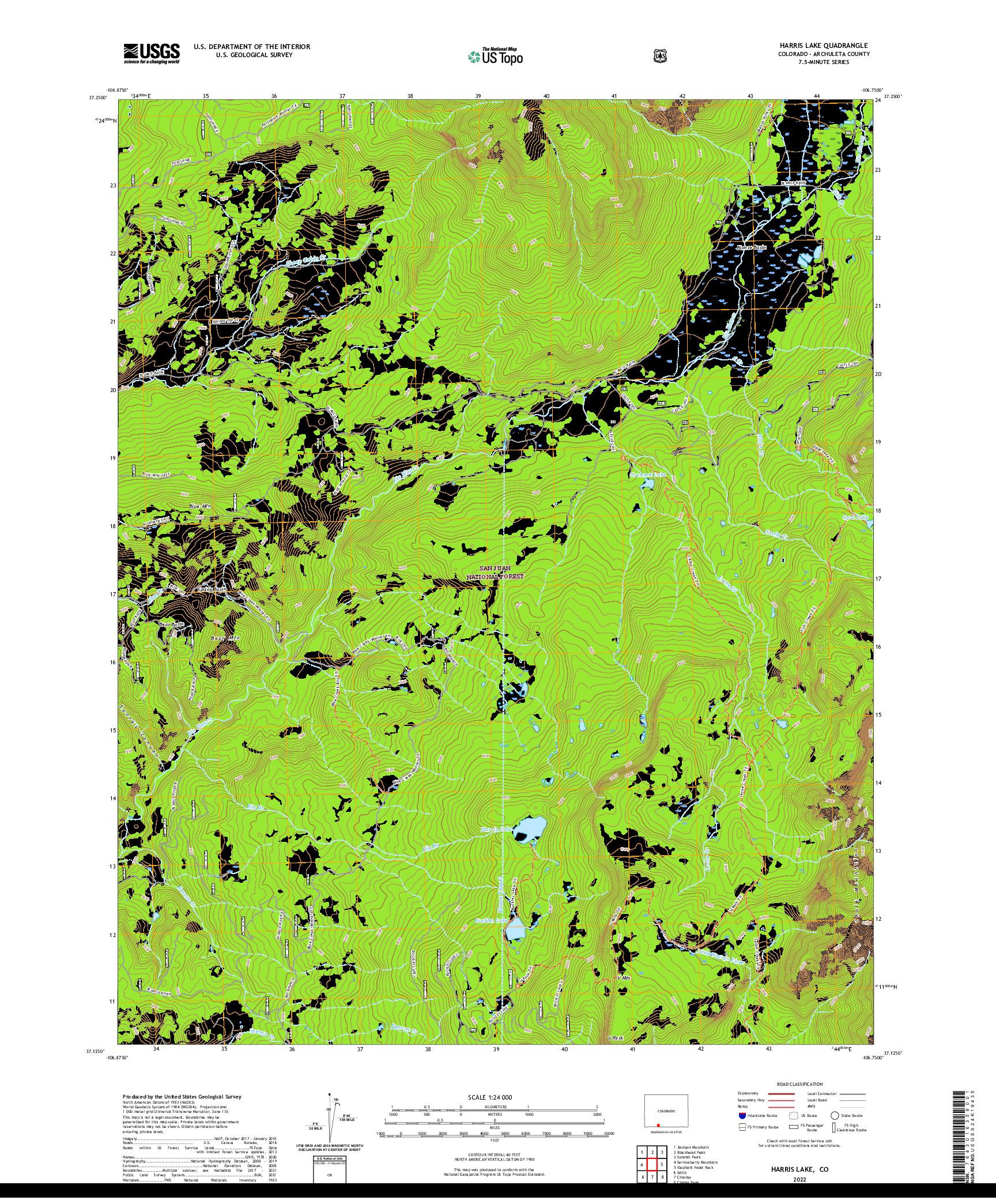 US TOPO 7.5-MINUTE MAP FOR HARRIS LAKE, CO