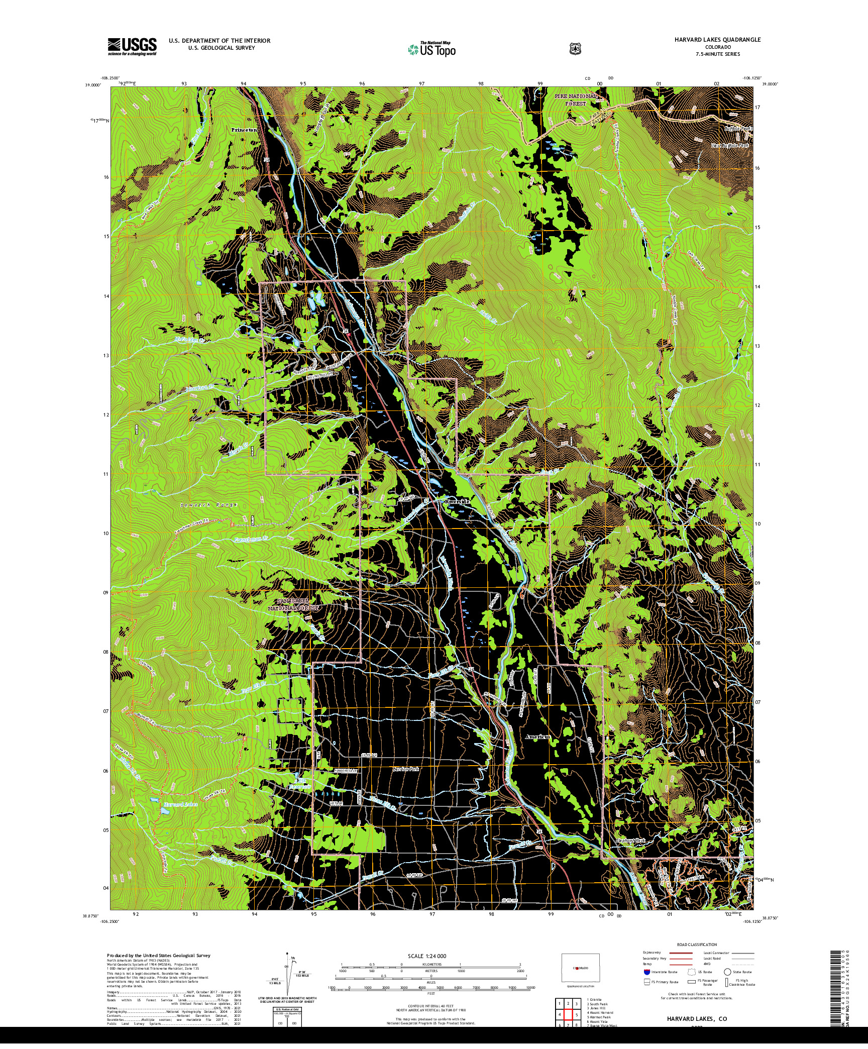 US TOPO 7.5-MINUTE MAP FOR HARVARD LAKES, CO