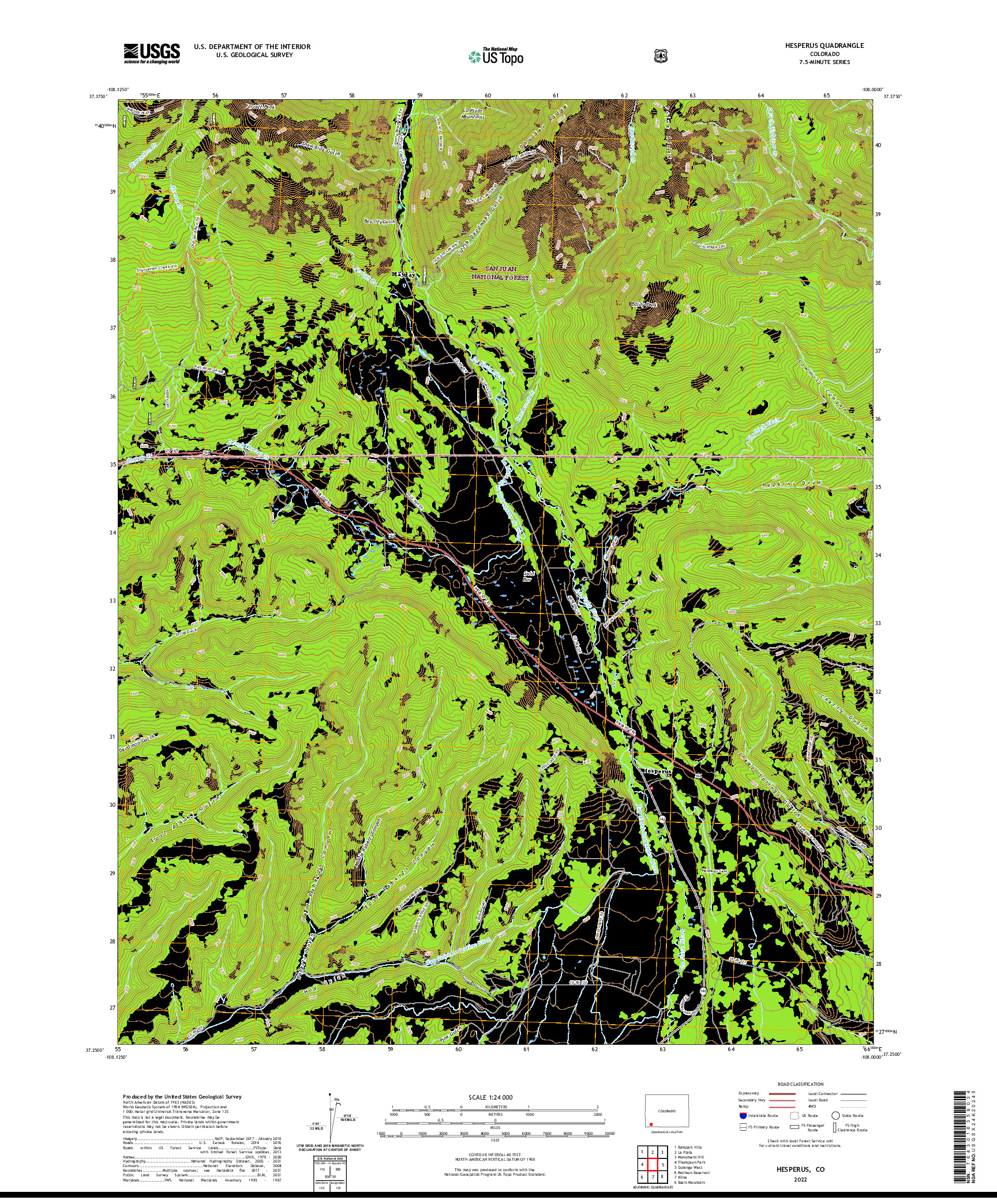 US TOPO 7.5-MINUTE MAP FOR HESPERUS, CO