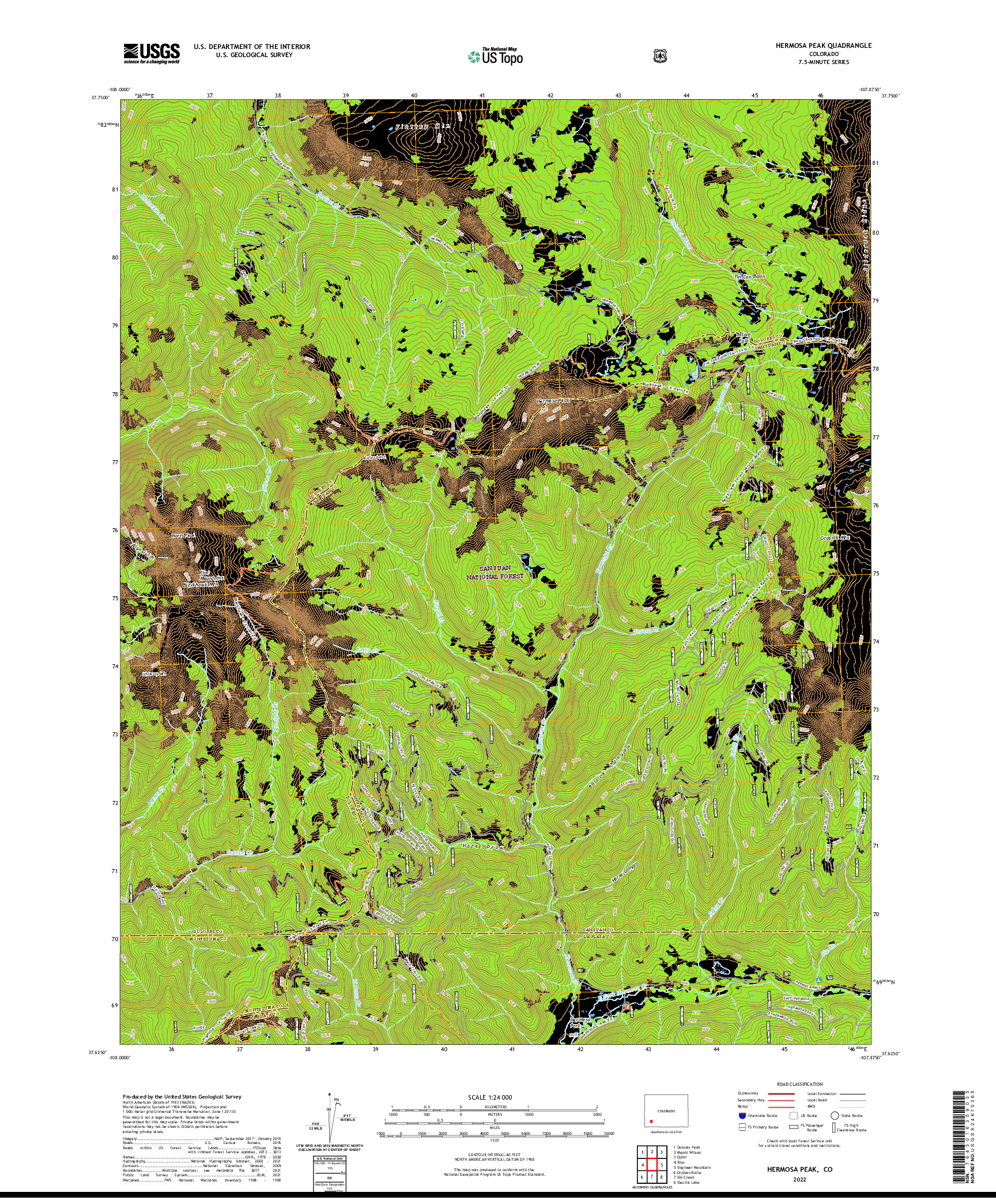 US TOPO 7.5-MINUTE MAP FOR HERMOSA PEAK, CO