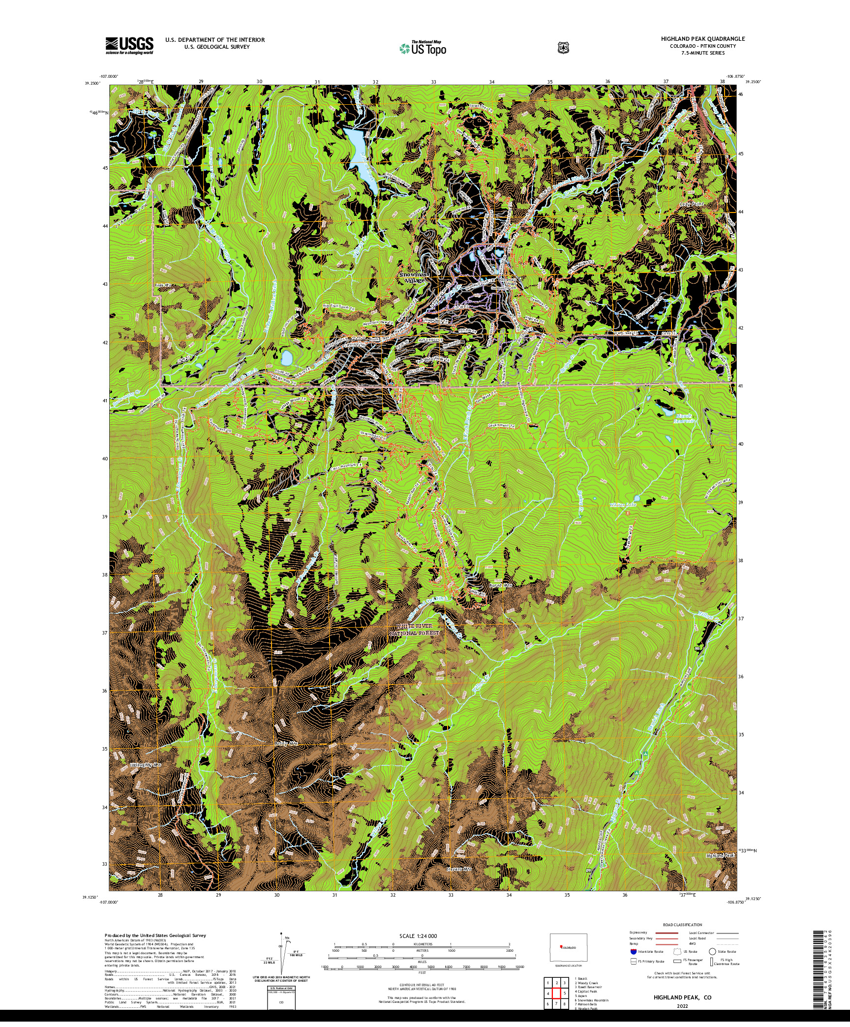 US TOPO 7.5-MINUTE MAP FOR HIGHLAND PEAK, CO