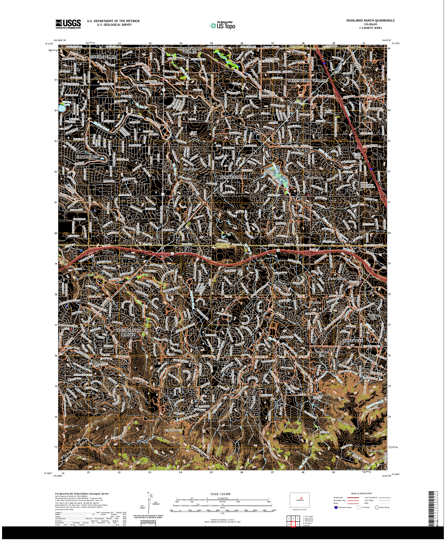 US TOPO 7.5-MINUTE MAP FOR HIGHLANDS RANCH, CO