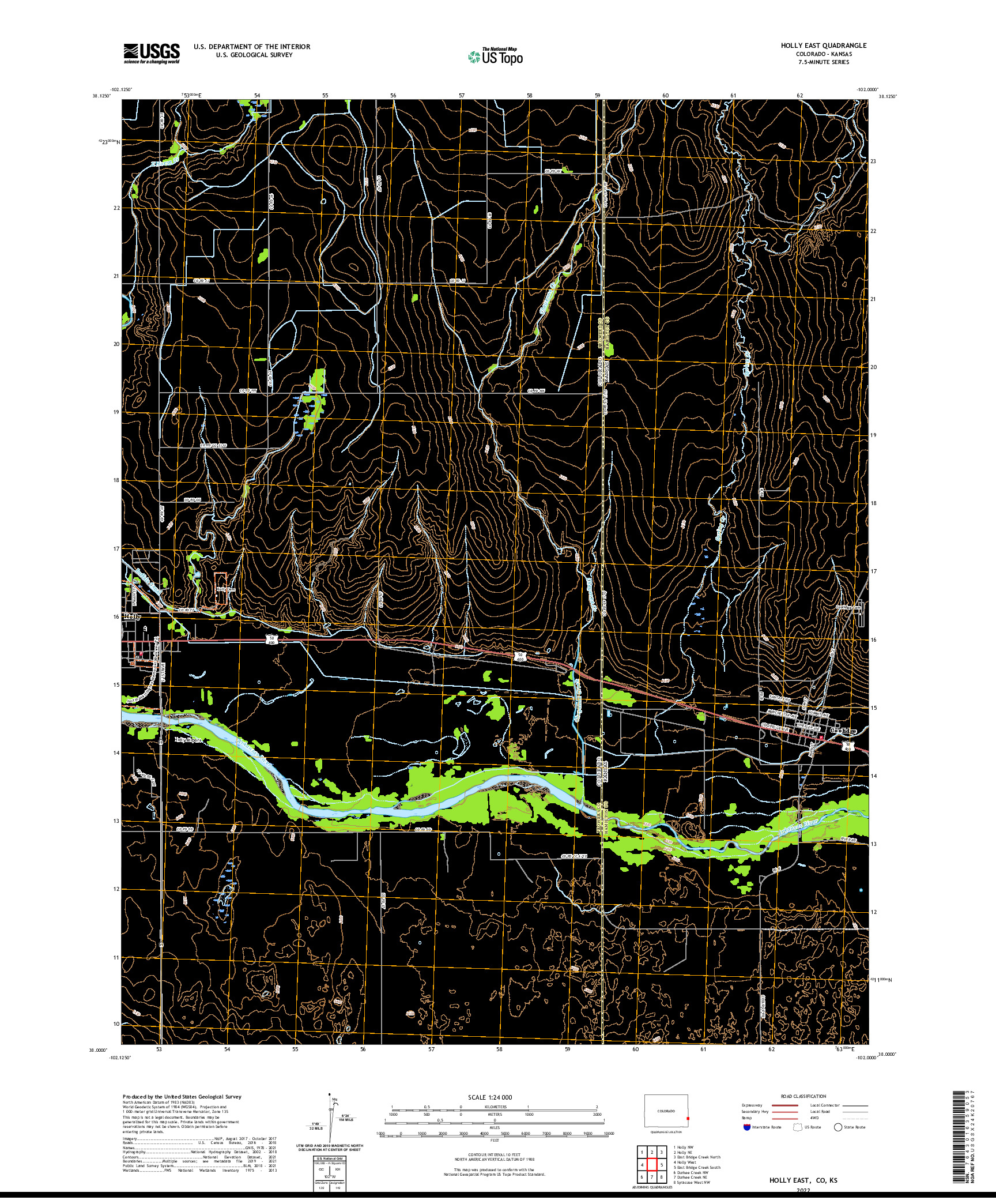 US TOPO 7.5-MINUTE MAP FOR HOLLY EAST, CO,KS