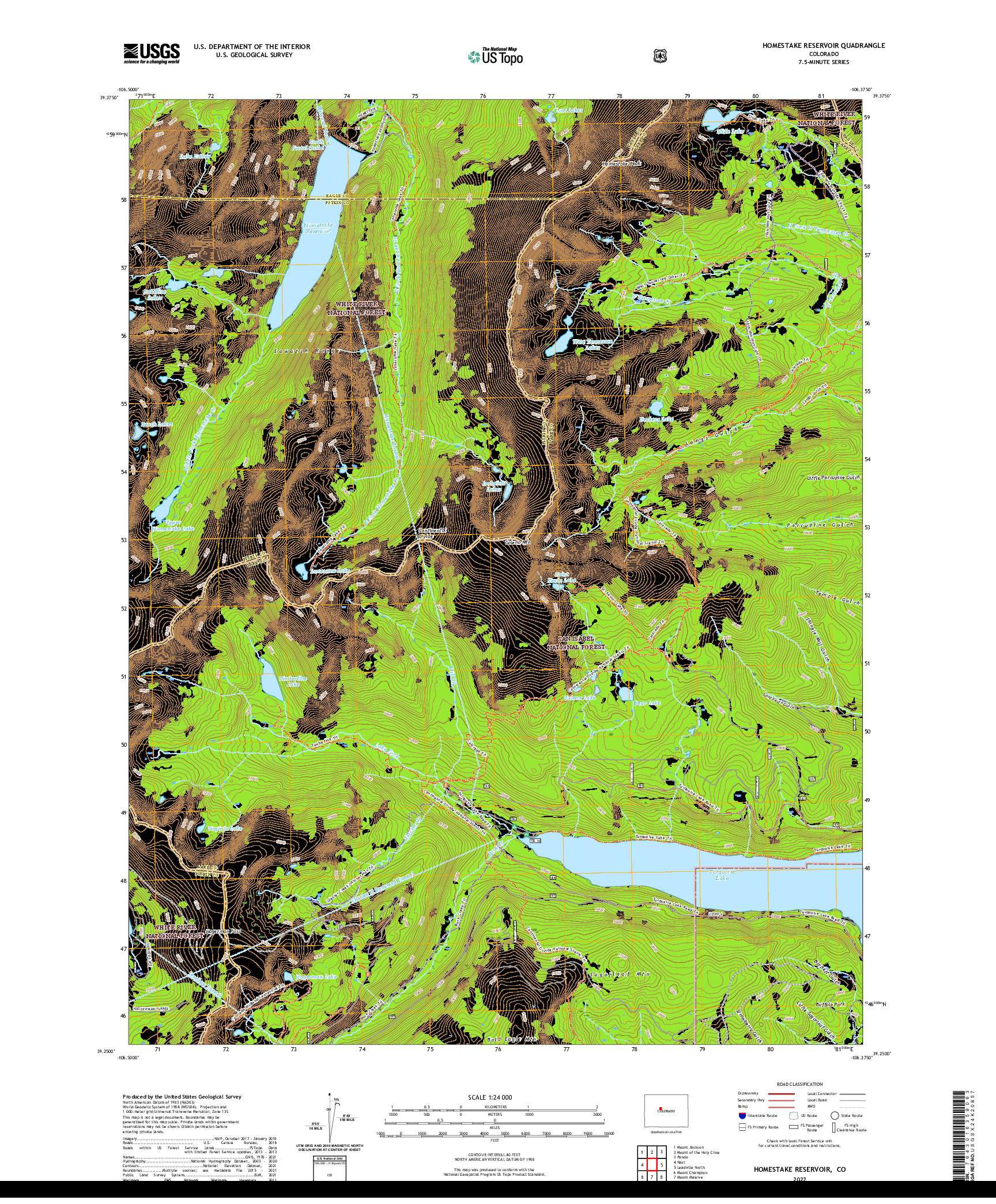 US TOPO 7.5-MINUTE MAP FOR HOMESTAKE RESERVOIR, CO