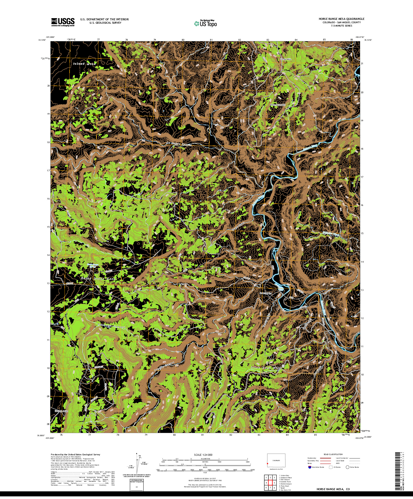 US TOPO 7.5-MINUTE MAP FOR HORSE RANGE MESA, CO