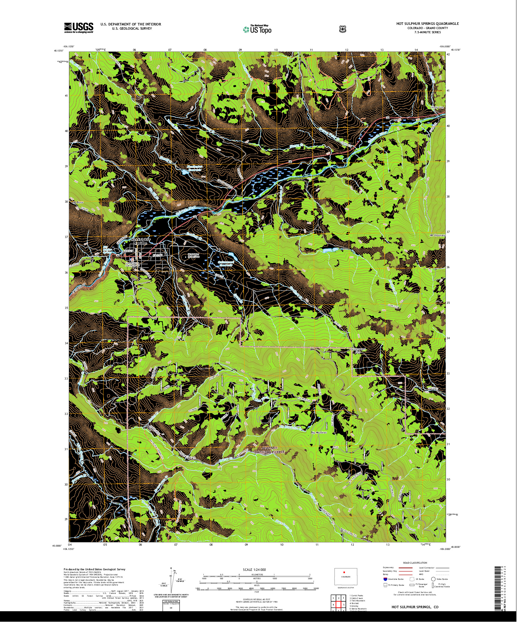 US TOPO 7.5-MINUTE MAP FOR HOT SULPHUR SPRINGS, CO