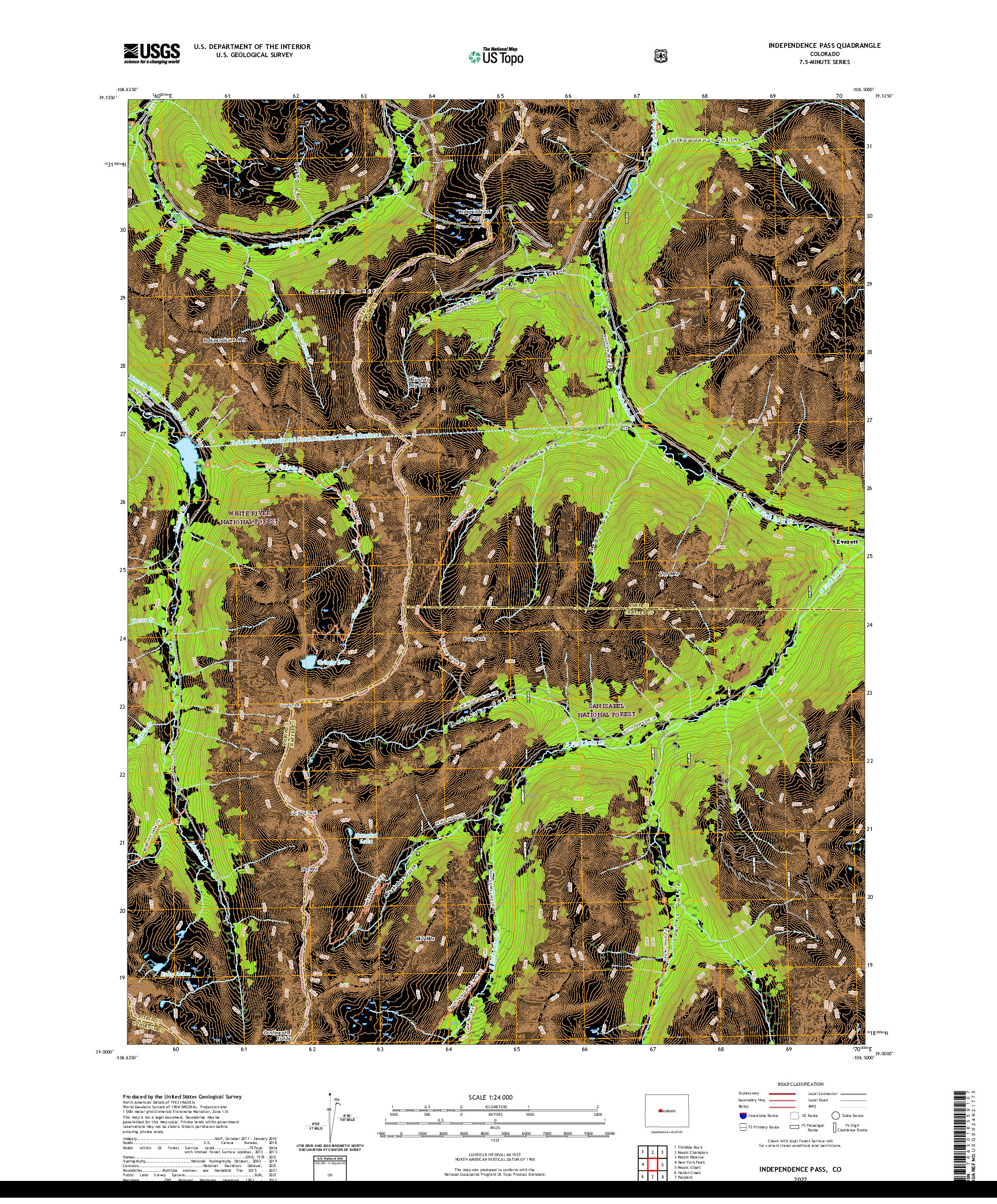 US TOPO 7.5-MINUTE MAP FOR INDEPENDENCE PASS, CO