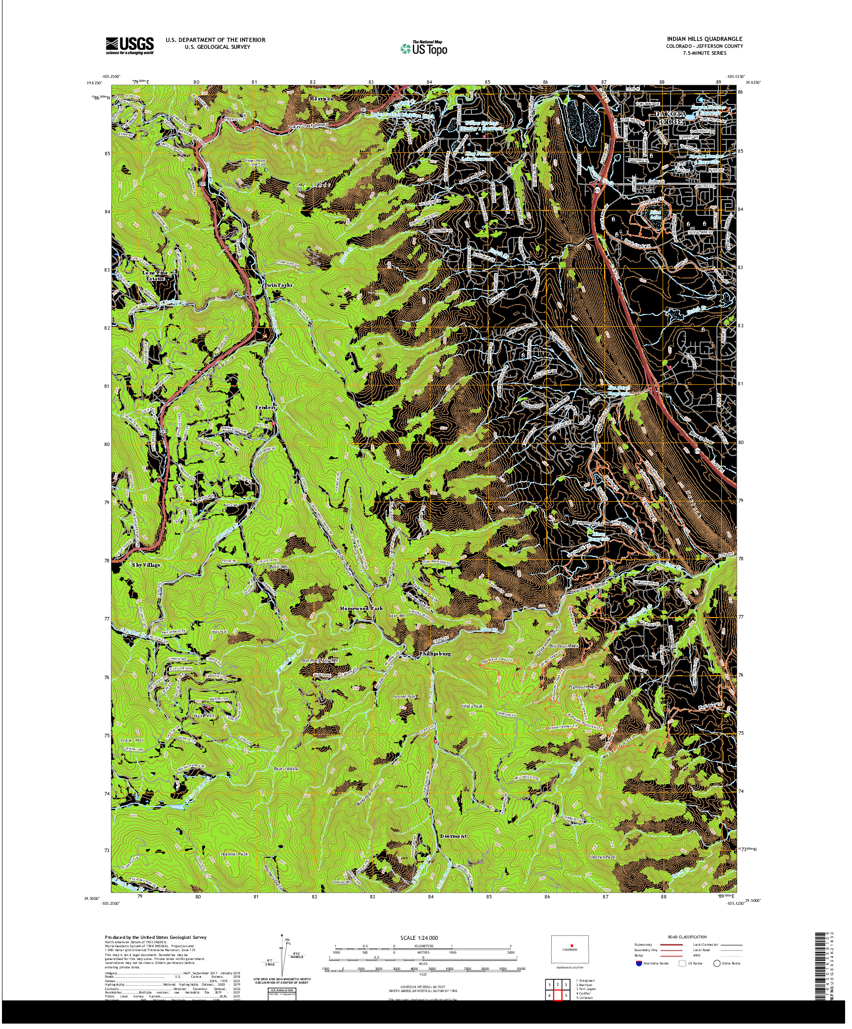 US TOPO 7.5-MINUTE MAP FOR INDIAN HILLS, CO