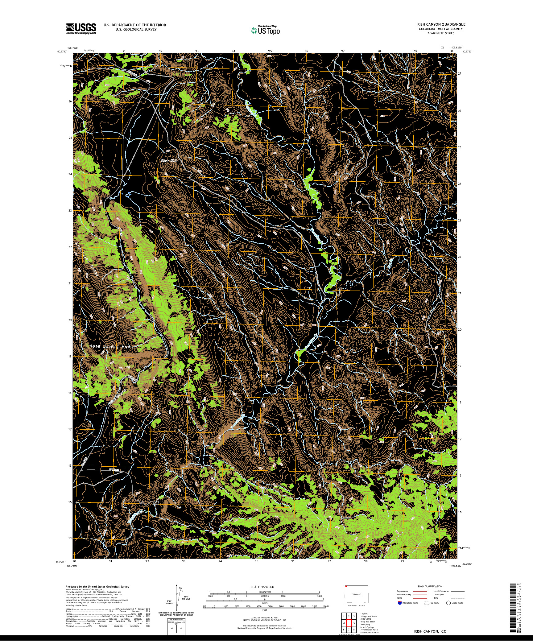 US TOPO 7.5-MINUTE MAP FOR IRISH CANYON, CO