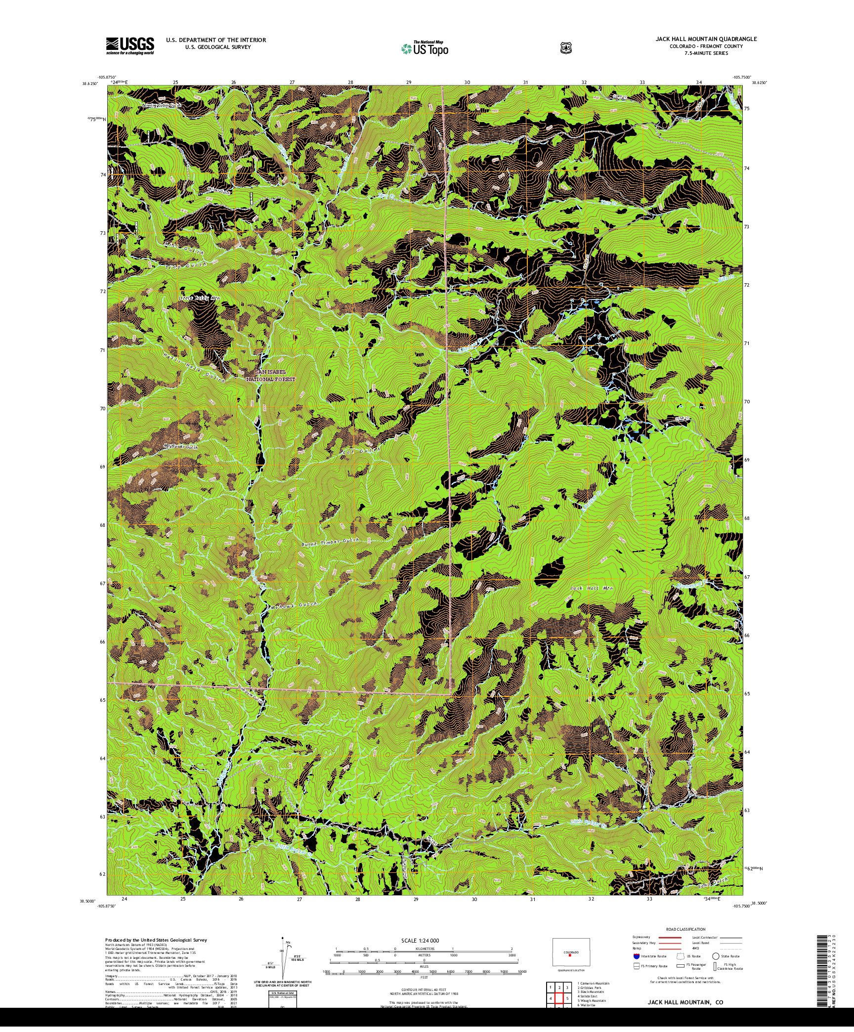 US TOPO 7.5-MINUTE MAP FOR JACK HALL MOUNTAIN, CO