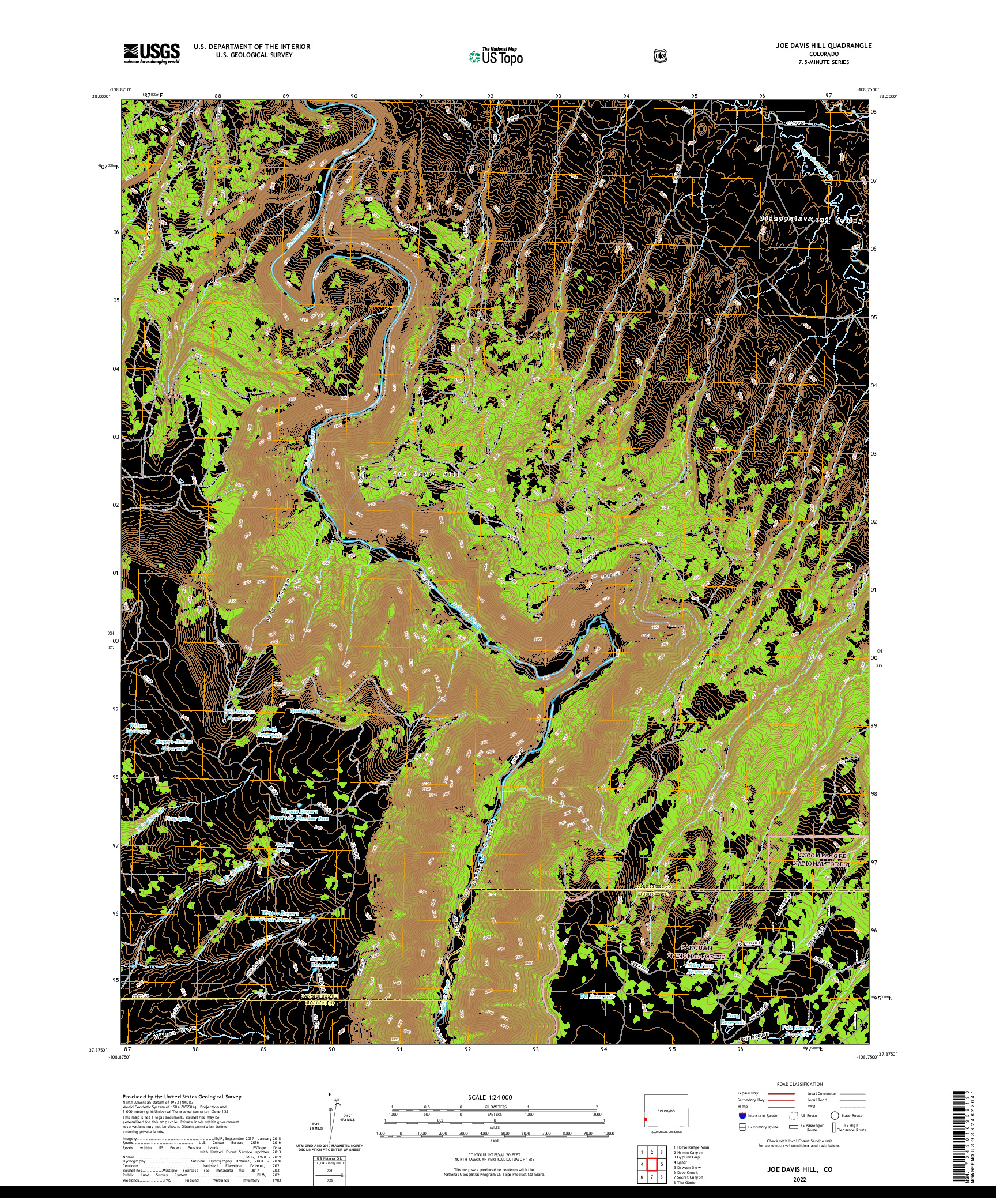 US TOPO 7.5-MINUTE MAP FOR JOE DAVIS HILL, CO