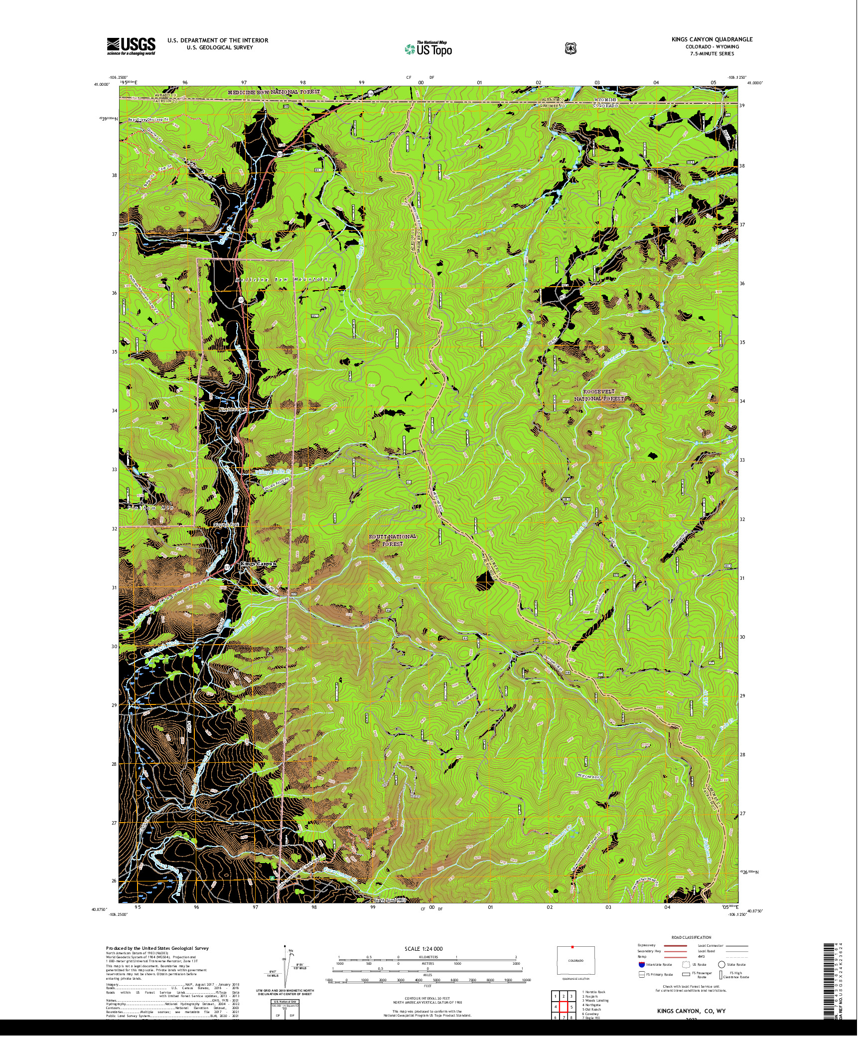 US TOPO 7.5-MINUTE MAP FOR KINGS CANYON, CO,WY