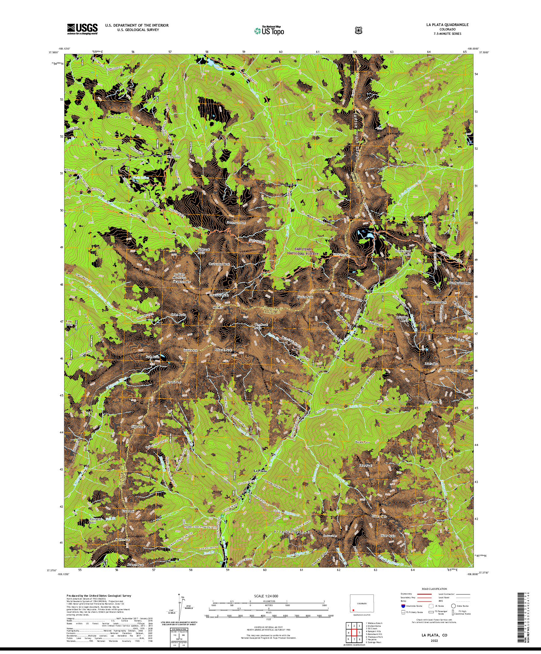 US TOPO 7.5-MINUTE MAP FOR LA PLATA, CO