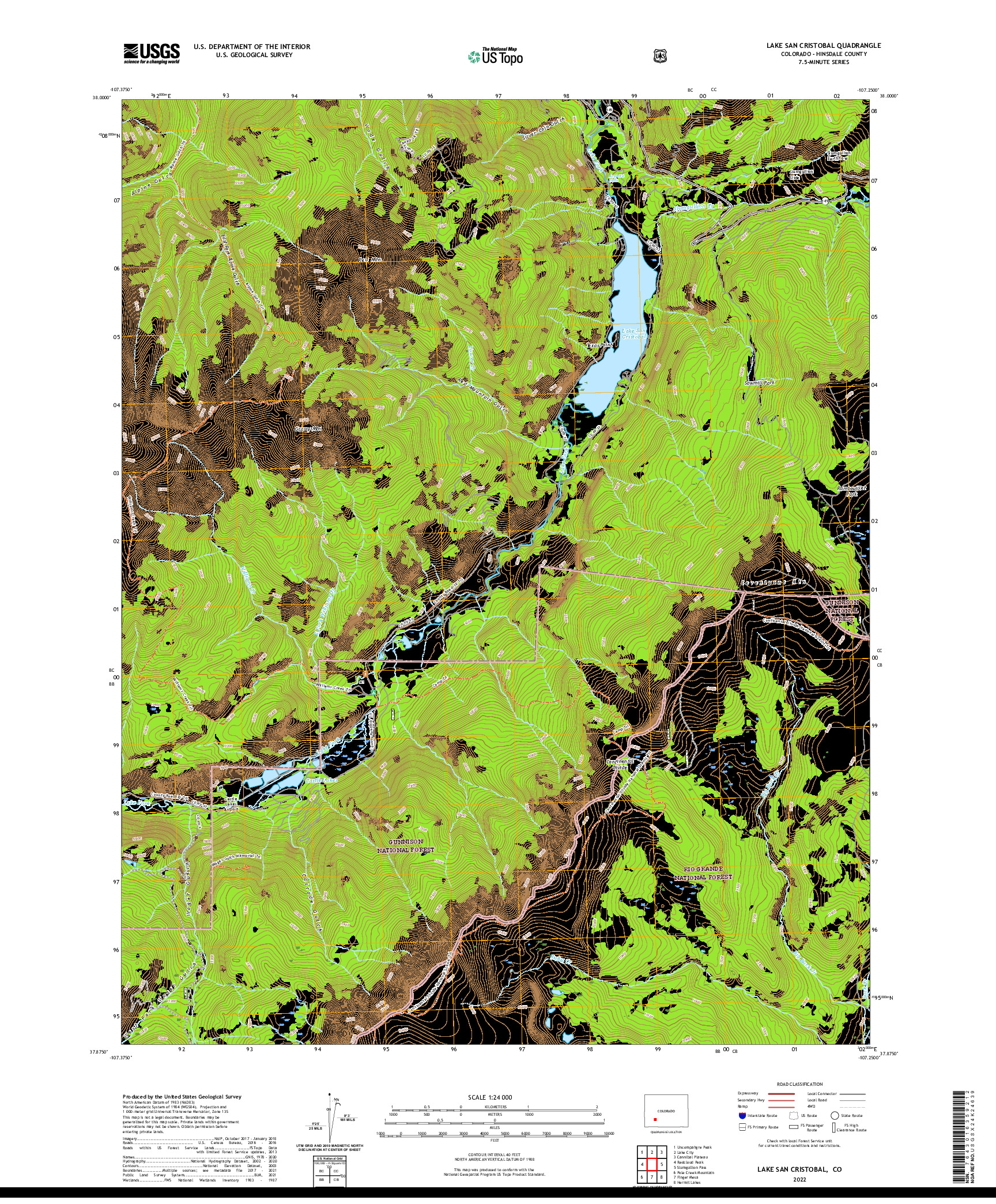 US TOPO 7.5-MINUTE MAP FOR LAKE SAN CRISTOBAL, CO