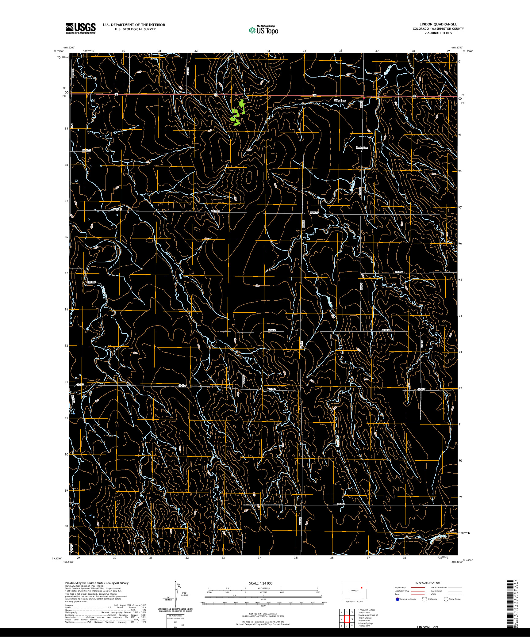 US TOPO 7.5-MINUTE MAP FOR LINDON, CO
