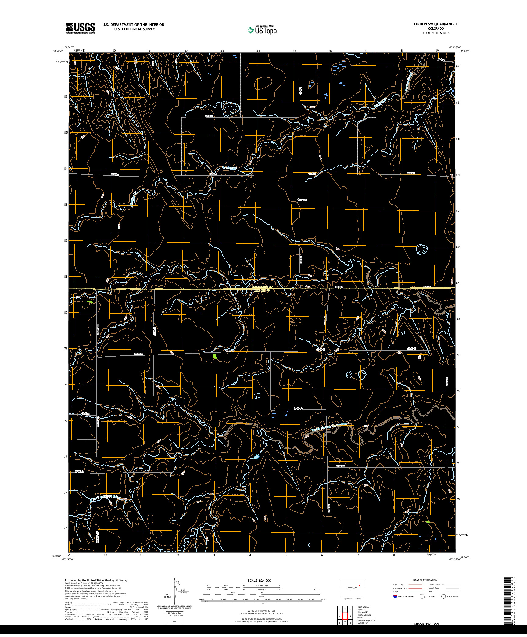 US TOPO 7.5-MINUTE MAP FOR LINDON SW, CO